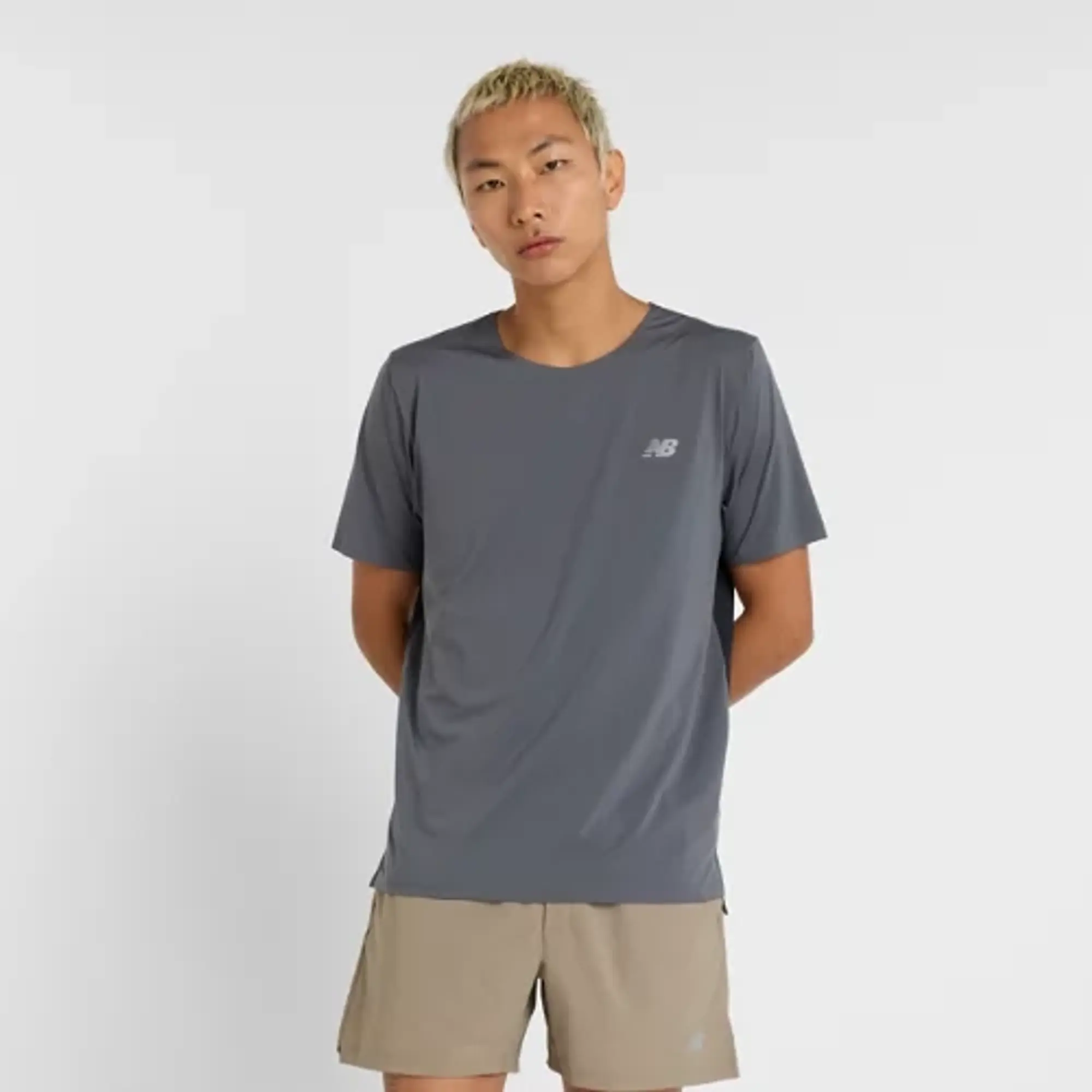 New Balance Men's Race Day T-Shirt in Grey Poly Knit