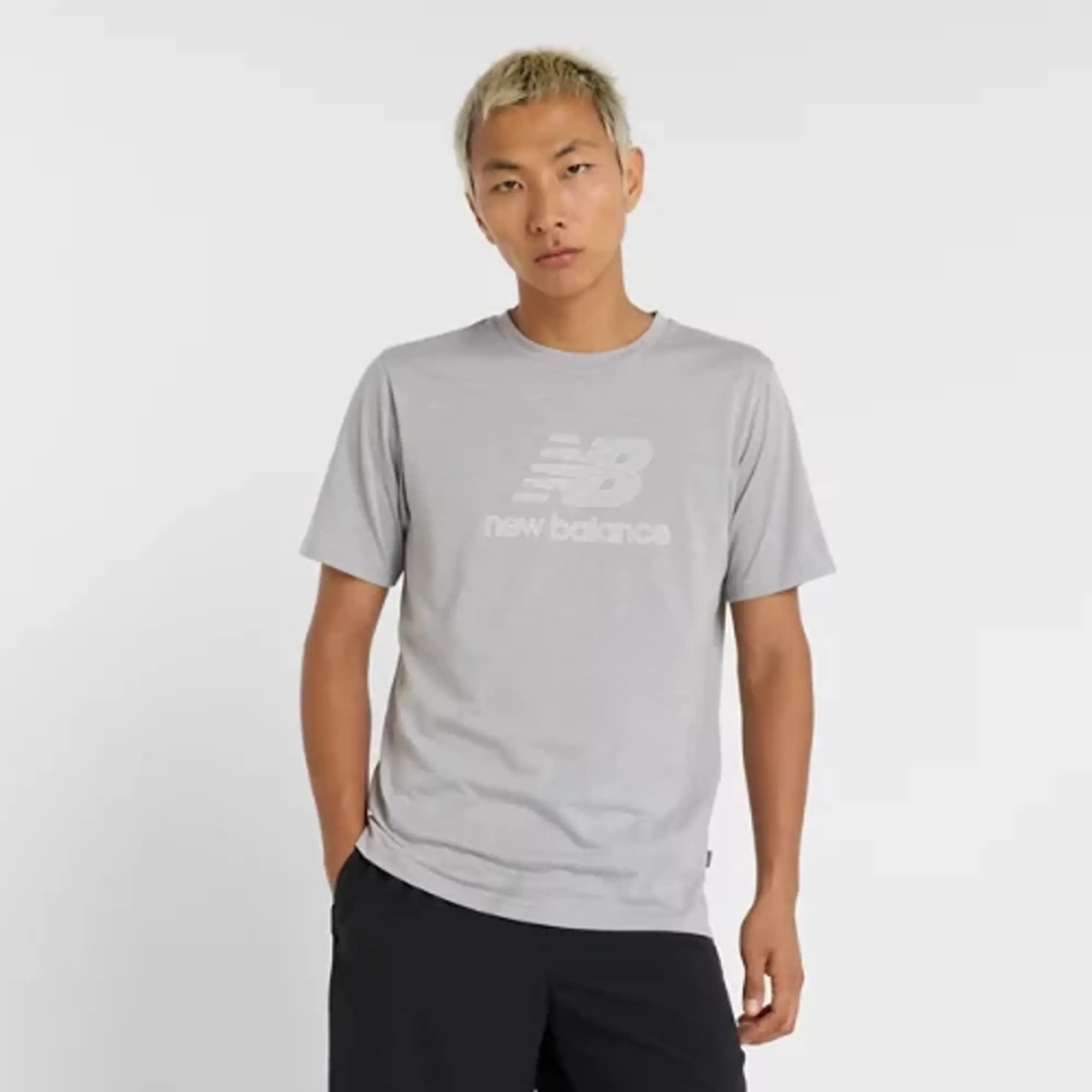 New Balance Men's Heathertech Logo T-Shirt in Grey Poly Knit