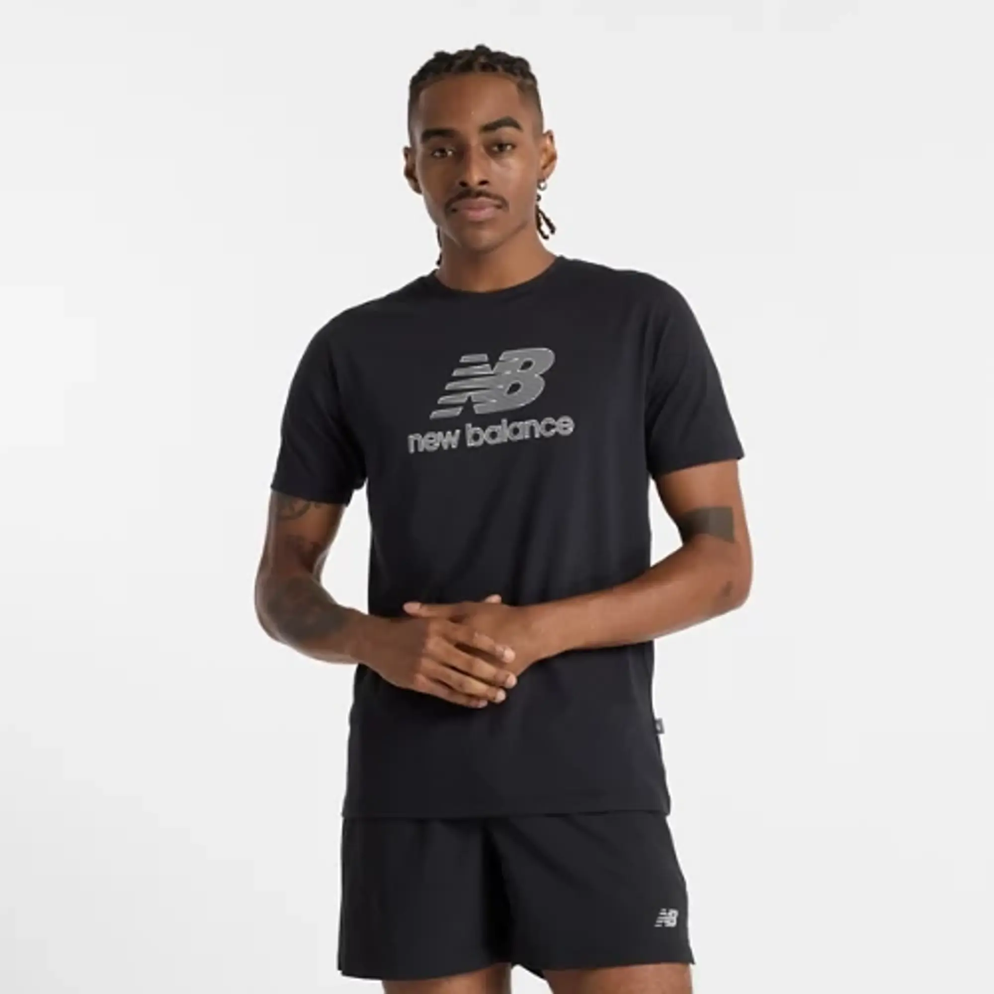 New Balance Men's Heathertech Logo T-Shirt in Black Poly Knit