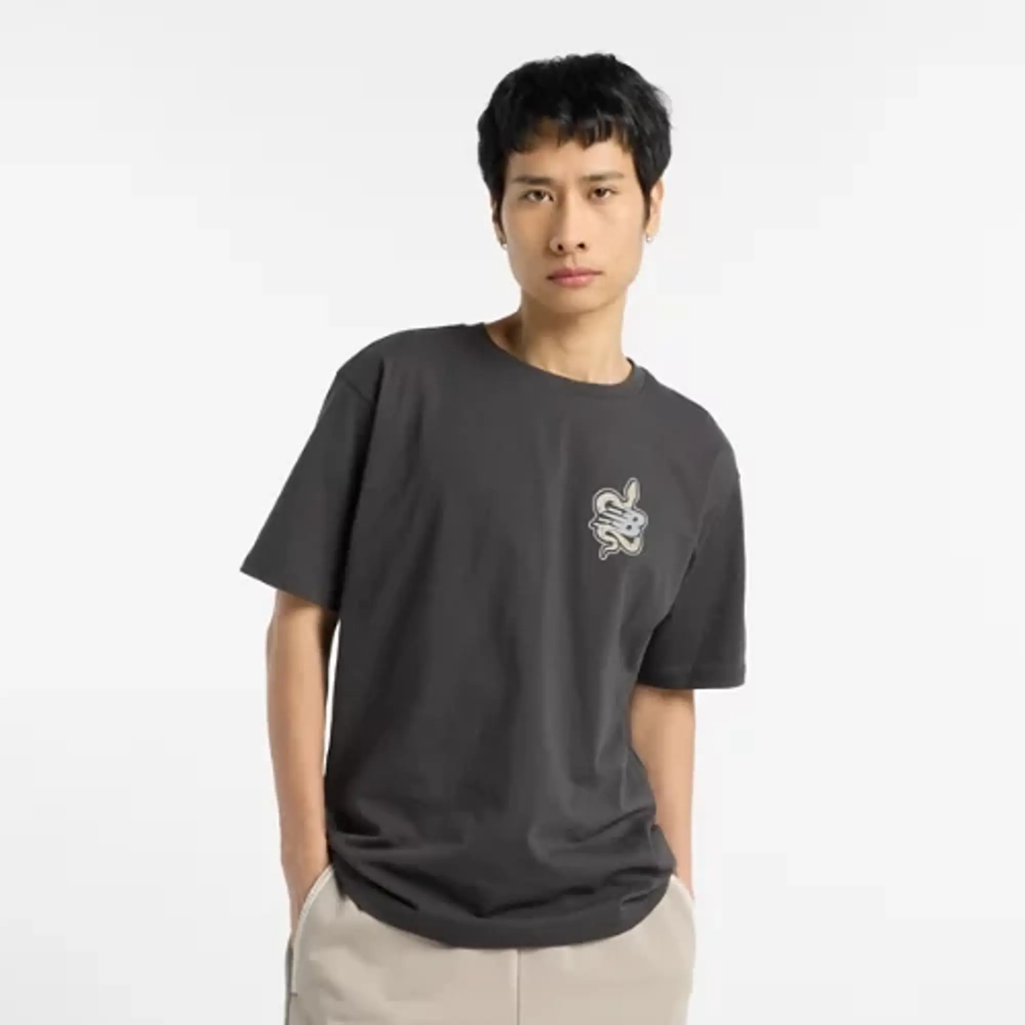 New Balance Men's NBX Lunar New Year T-Shirt in Grey Cotton Jersey