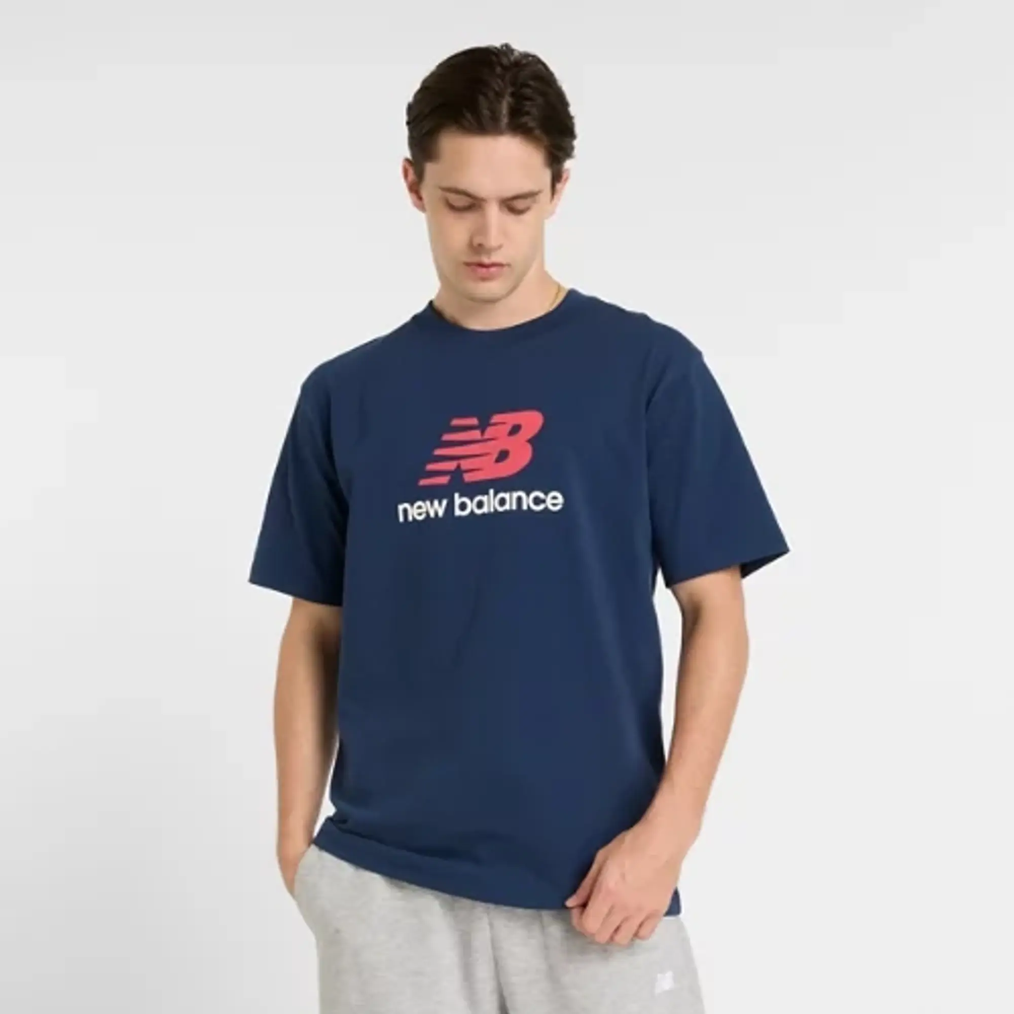 New Balance Men's Athletics Logo T-Shirt in Blue Cotton