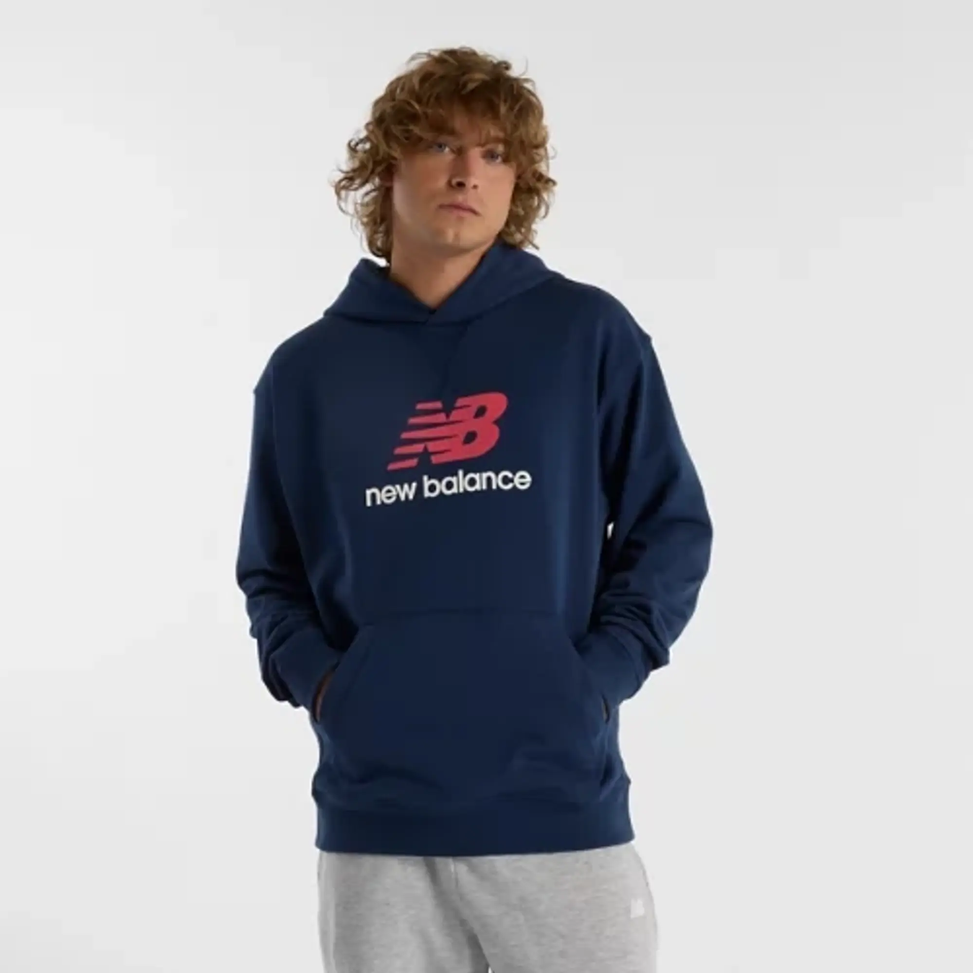 New Balance Men's Athletics French Terry Logo Hoodie in Blue Cotton