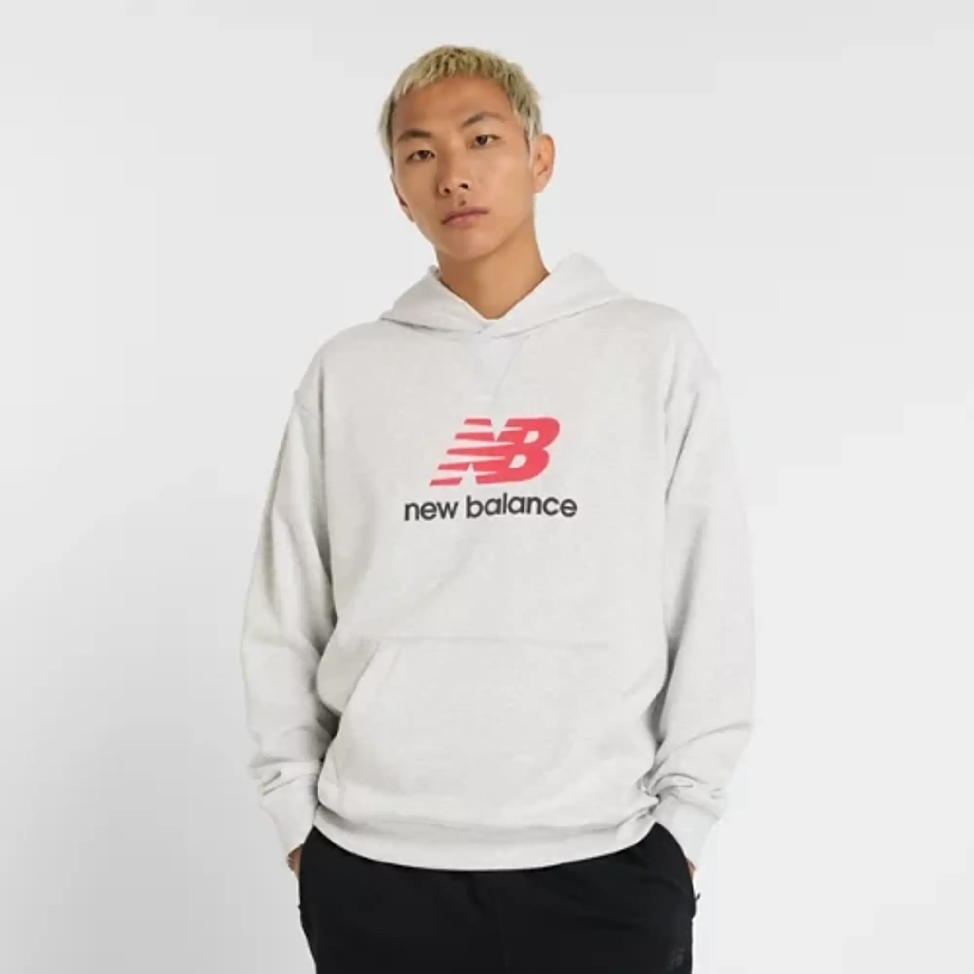 New Balance Men's Athletics French Terry Logo Hoodie in Grey Cotton