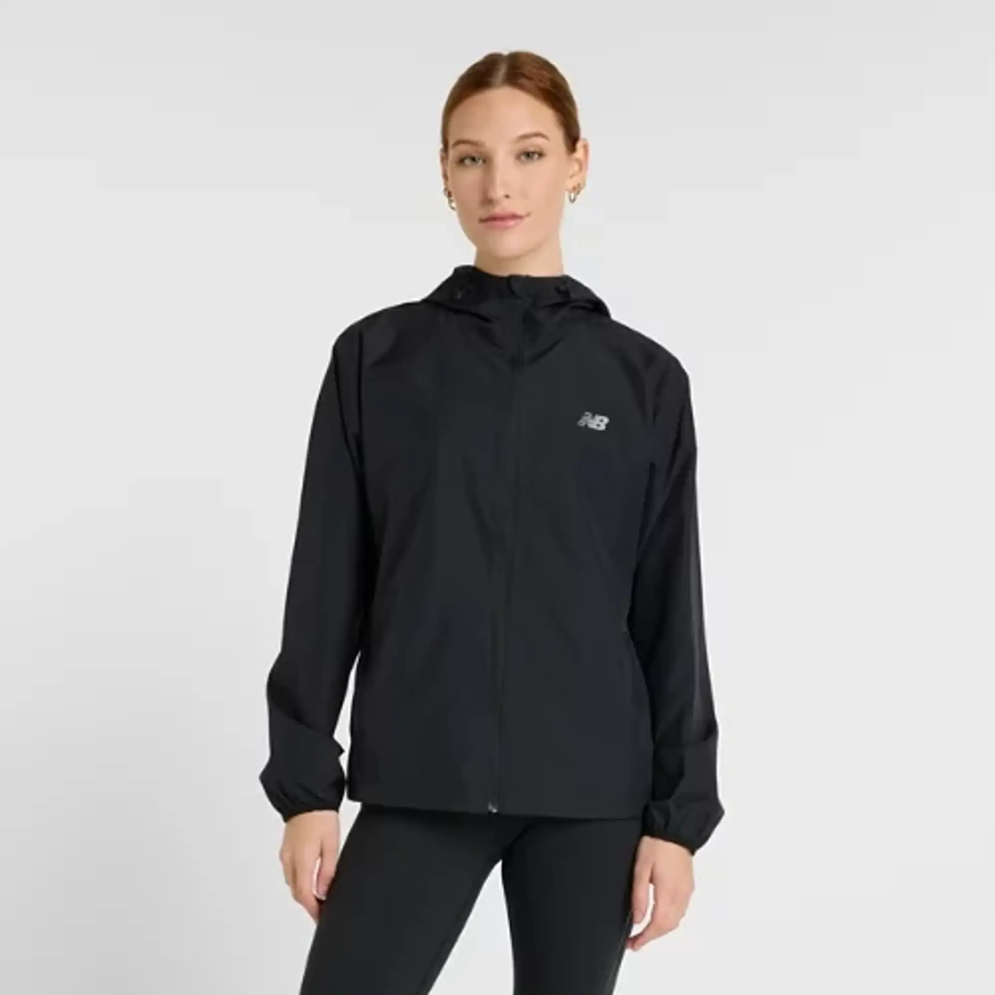 New Balance Women's Hooded Jacket in Black Polywoven