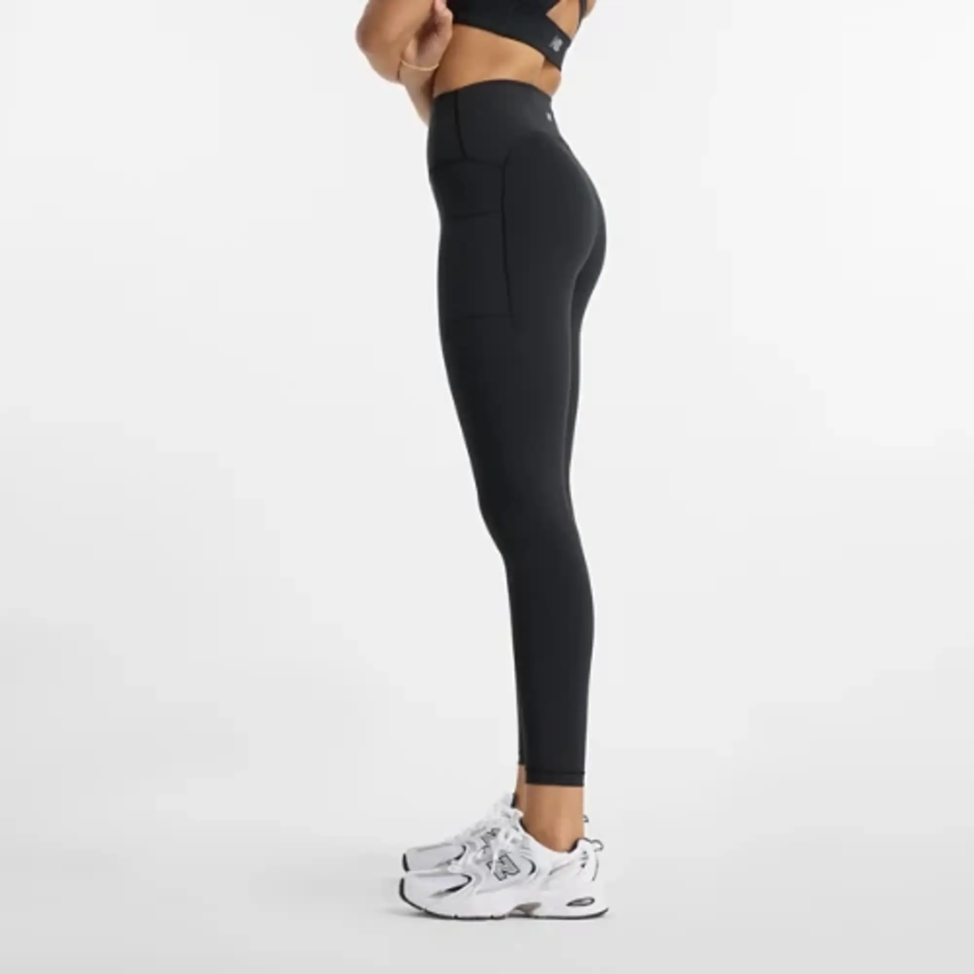 New Balance Women's NB Sleek Pocket High Rise Legging 25 in Black Poly Knit