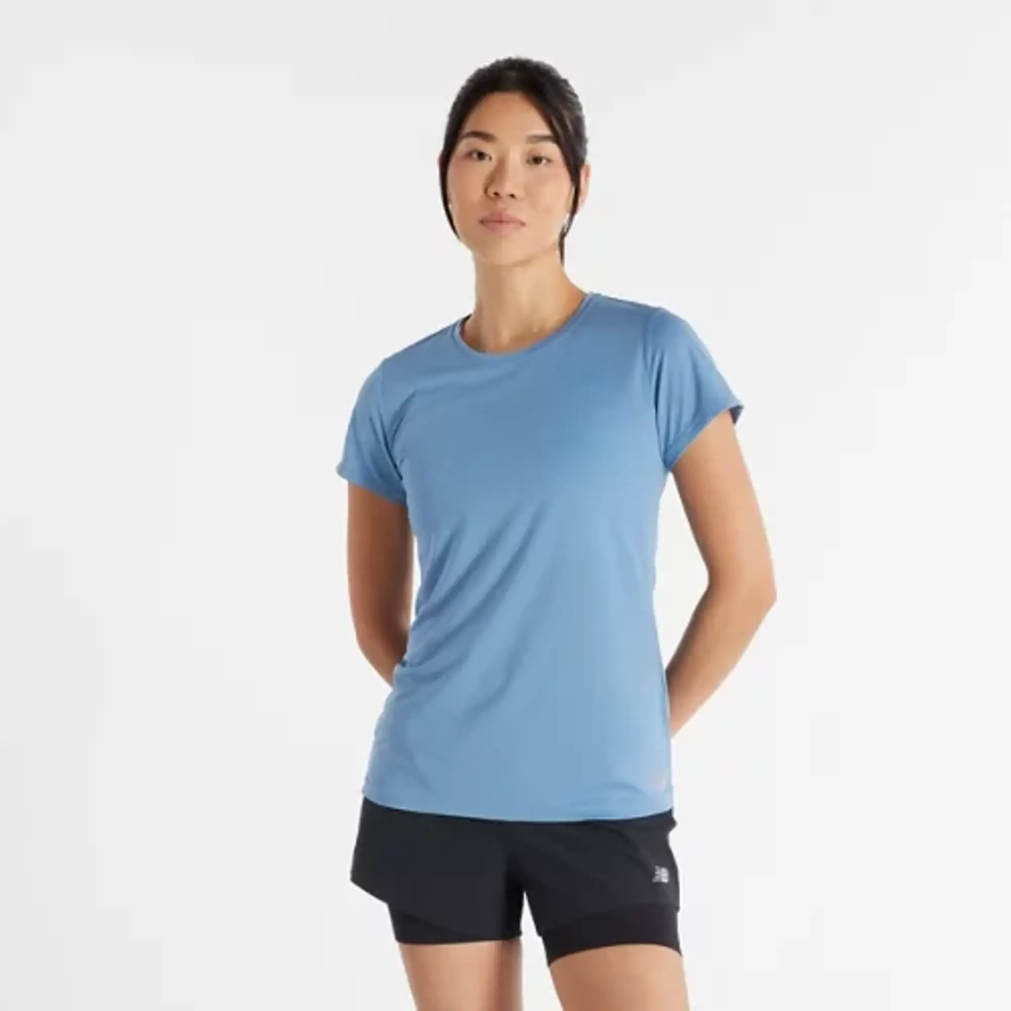 New Balance Women's Core Run Short Sleeve in Blue Poly Knit