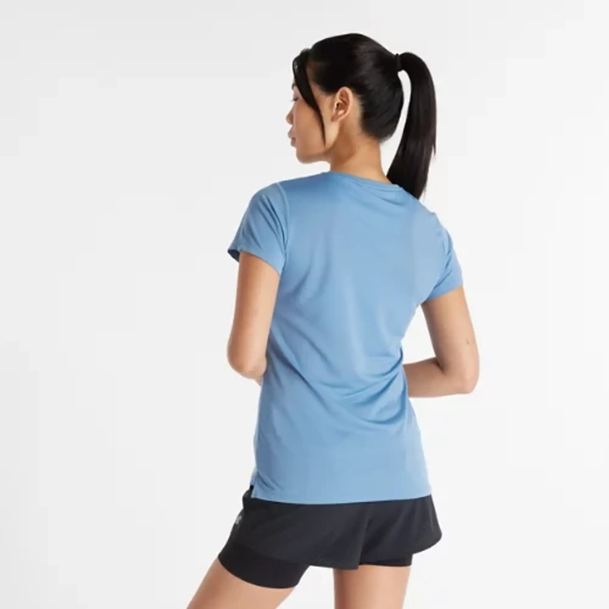New Balance Women's Core Run Short Sleeve in Blue Poly Knit