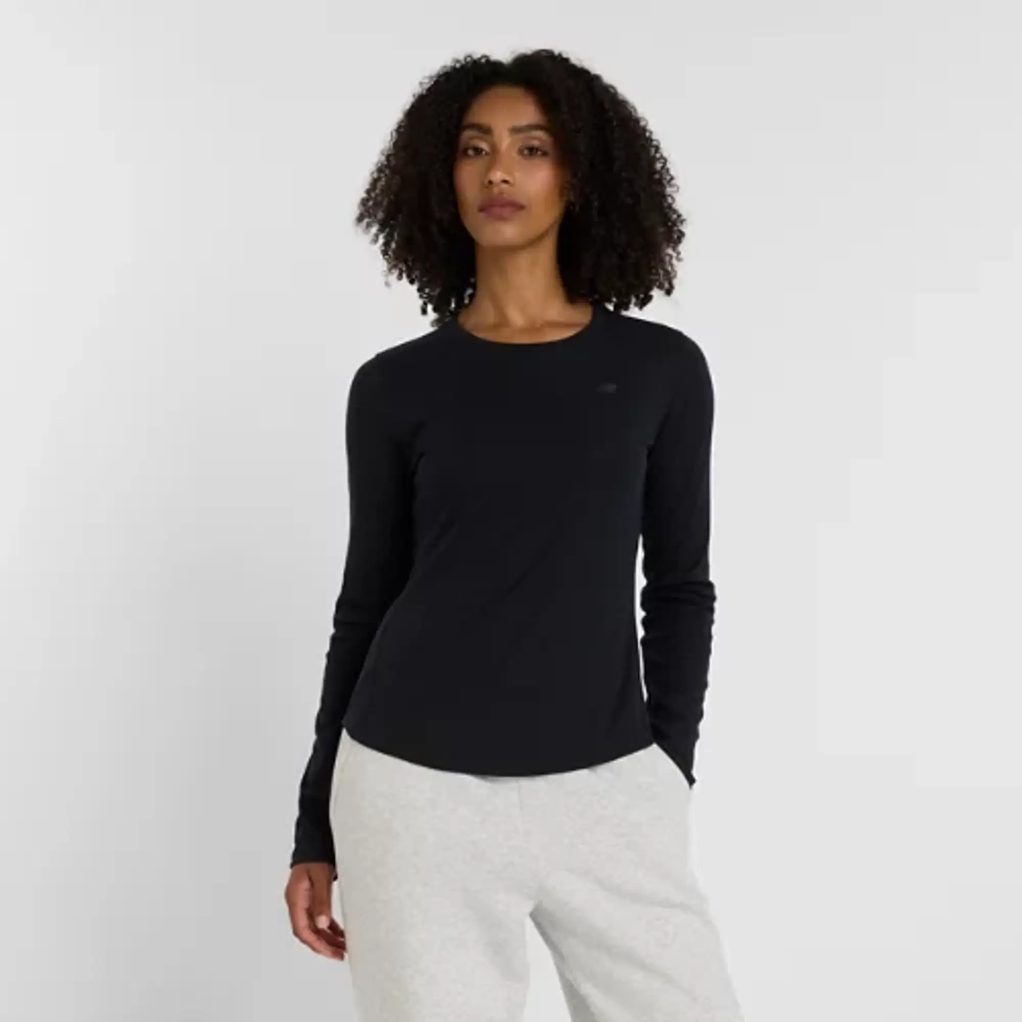 New Balance Women's Micro-Rib Long Sleeve in Black Cotton Jersey