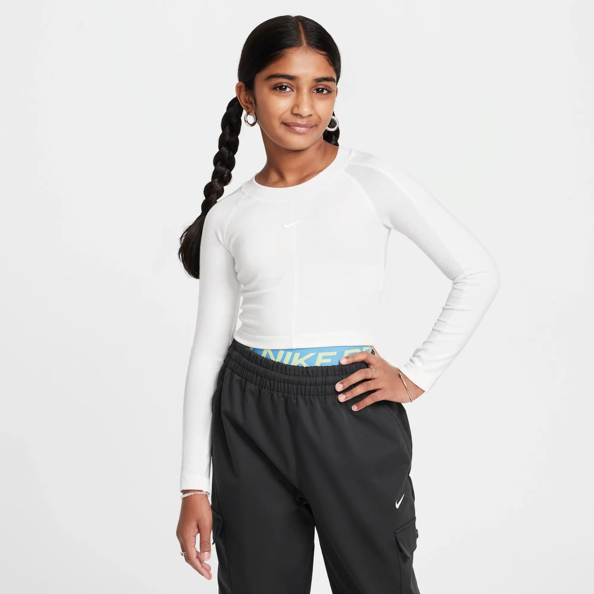 Nike Sportswear Girls' Cropped Long-Sleeve Top - White - Cotton/Polyester/Elastane