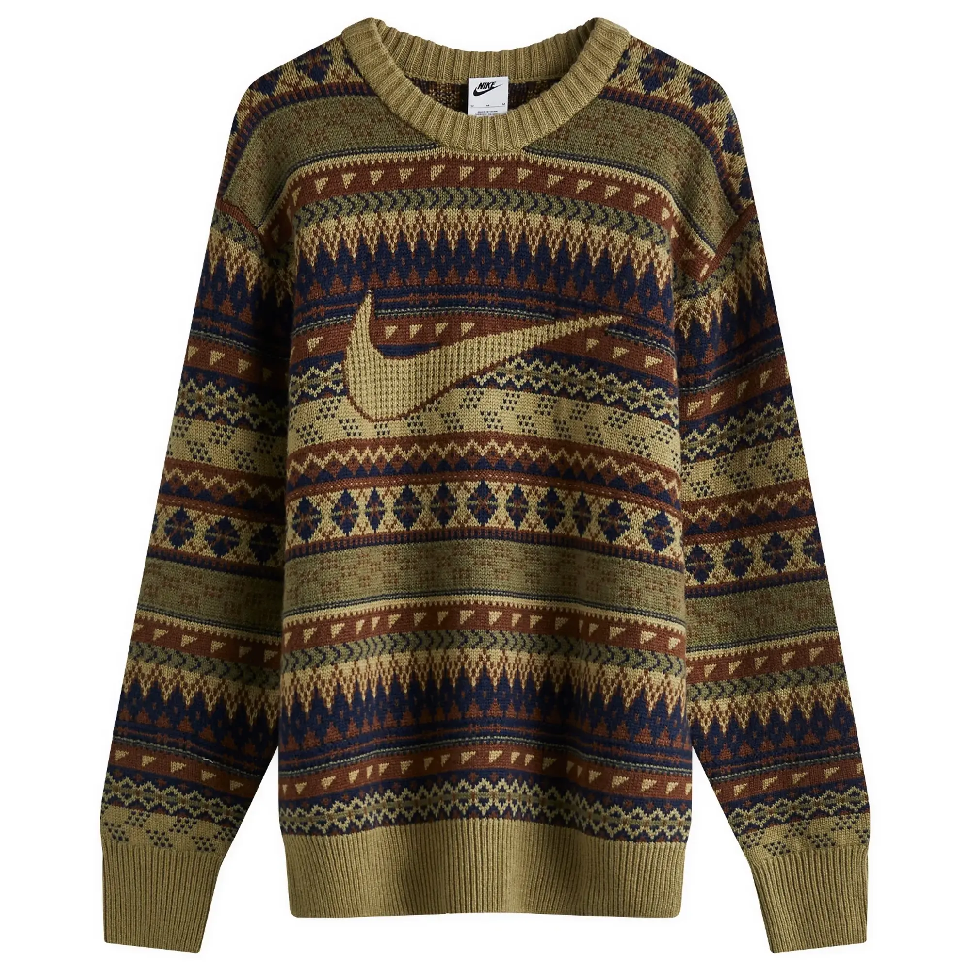 Nike Men's Apparel Life Fair Isle Sweater Neutral Olive