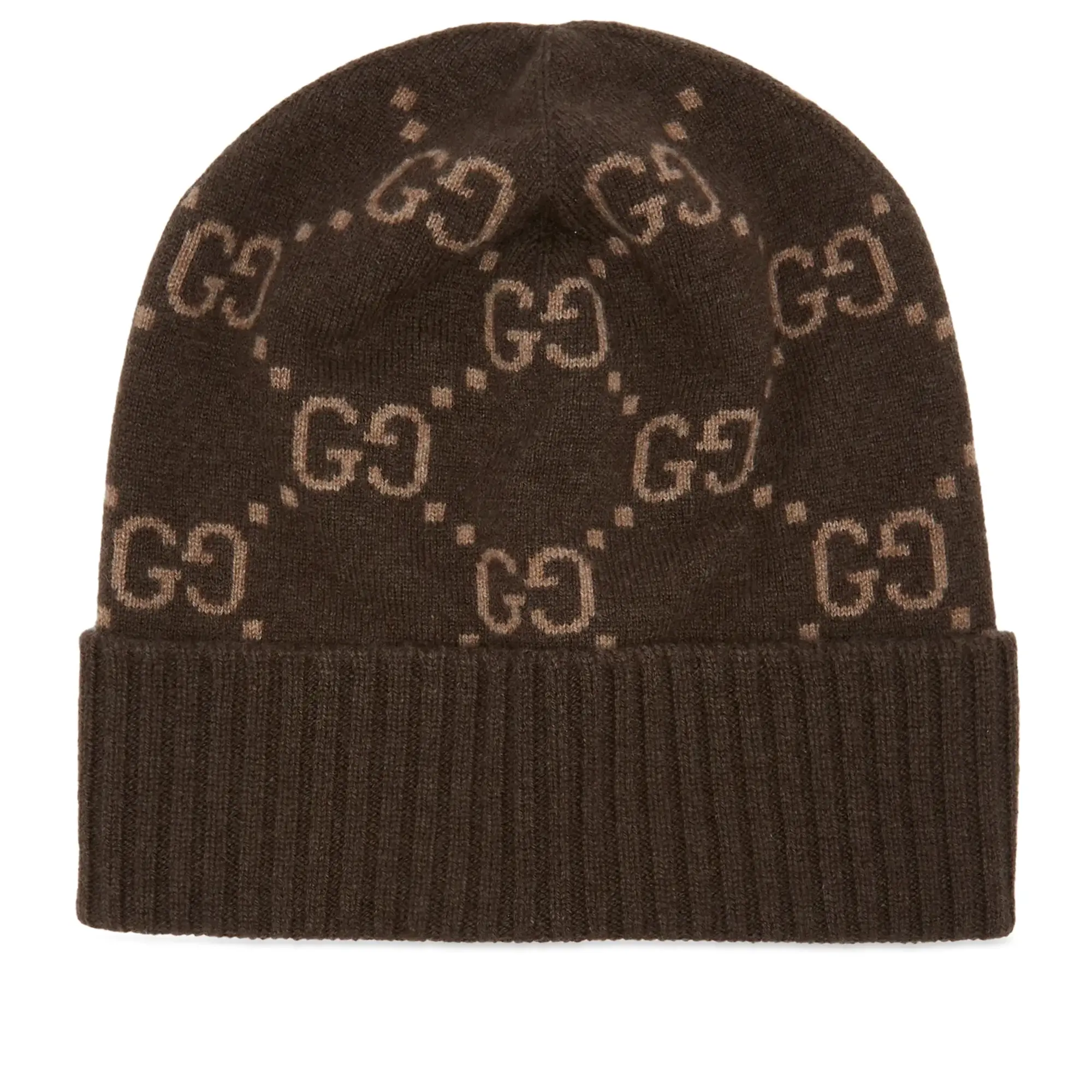 Gucci Men's GG Logo Cashmere Beanie Brown/Beige