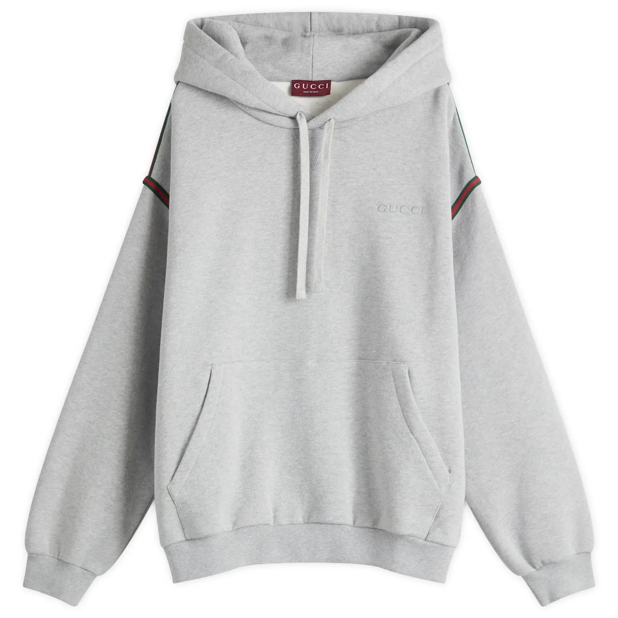Gucci Men's Tape Brushed Cotton Hoodie Grey Melange