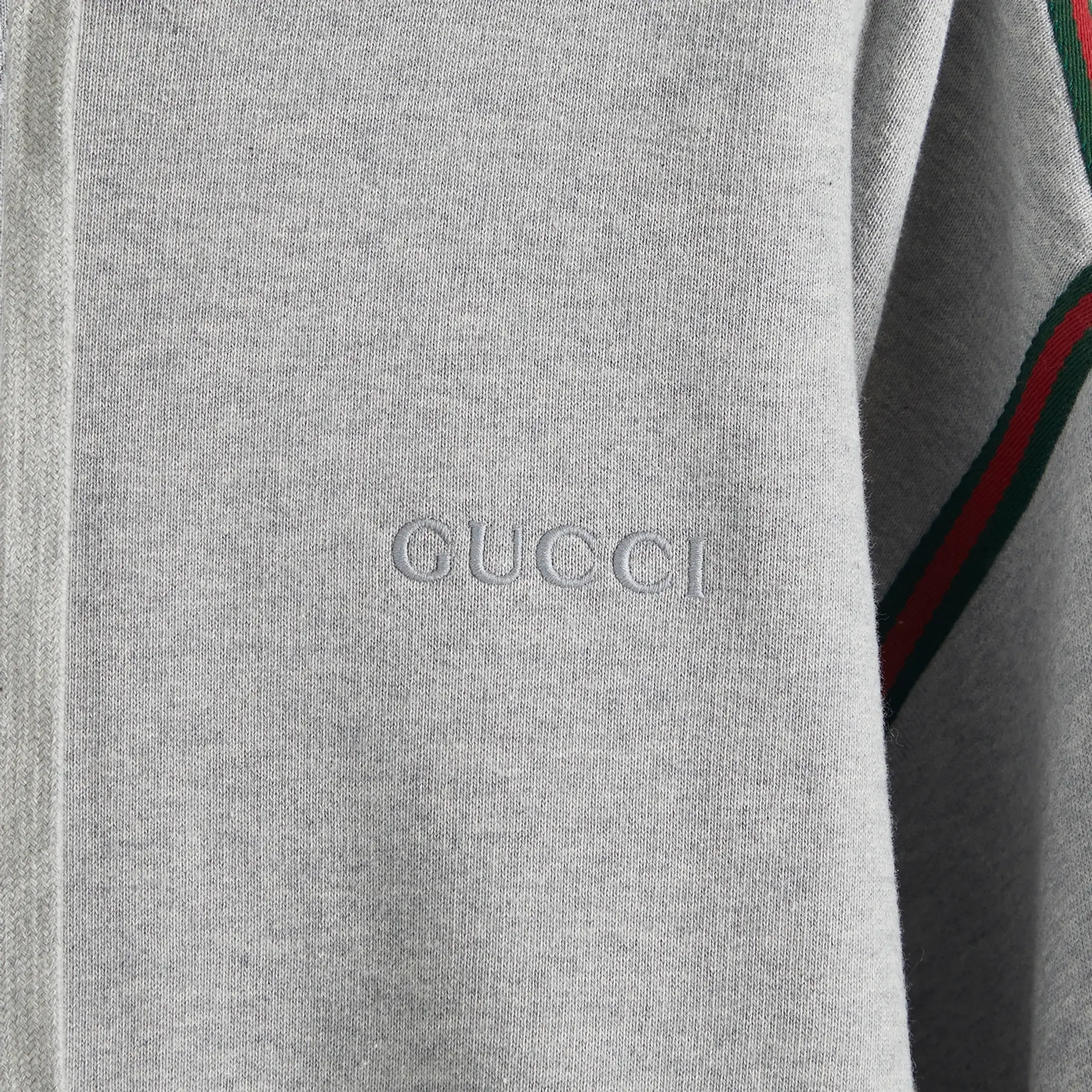 Gucci Men's Tape Brushed Cotton Hoodie Grey Melange