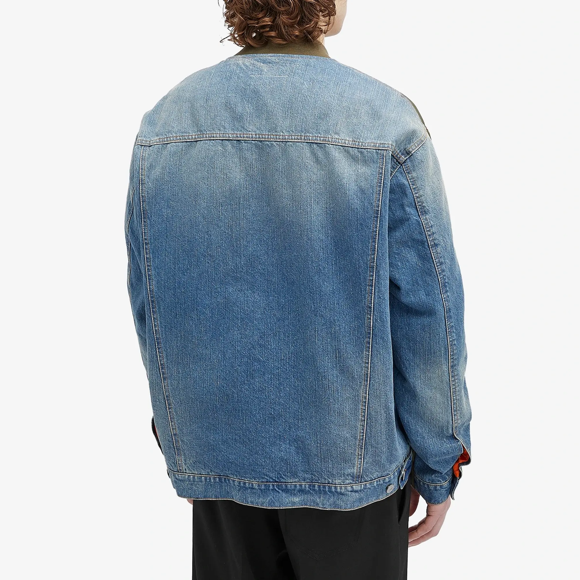 MM6 Maison Margiela Men's Nylon and Denim Bomber Jacket Military/Medium Blue