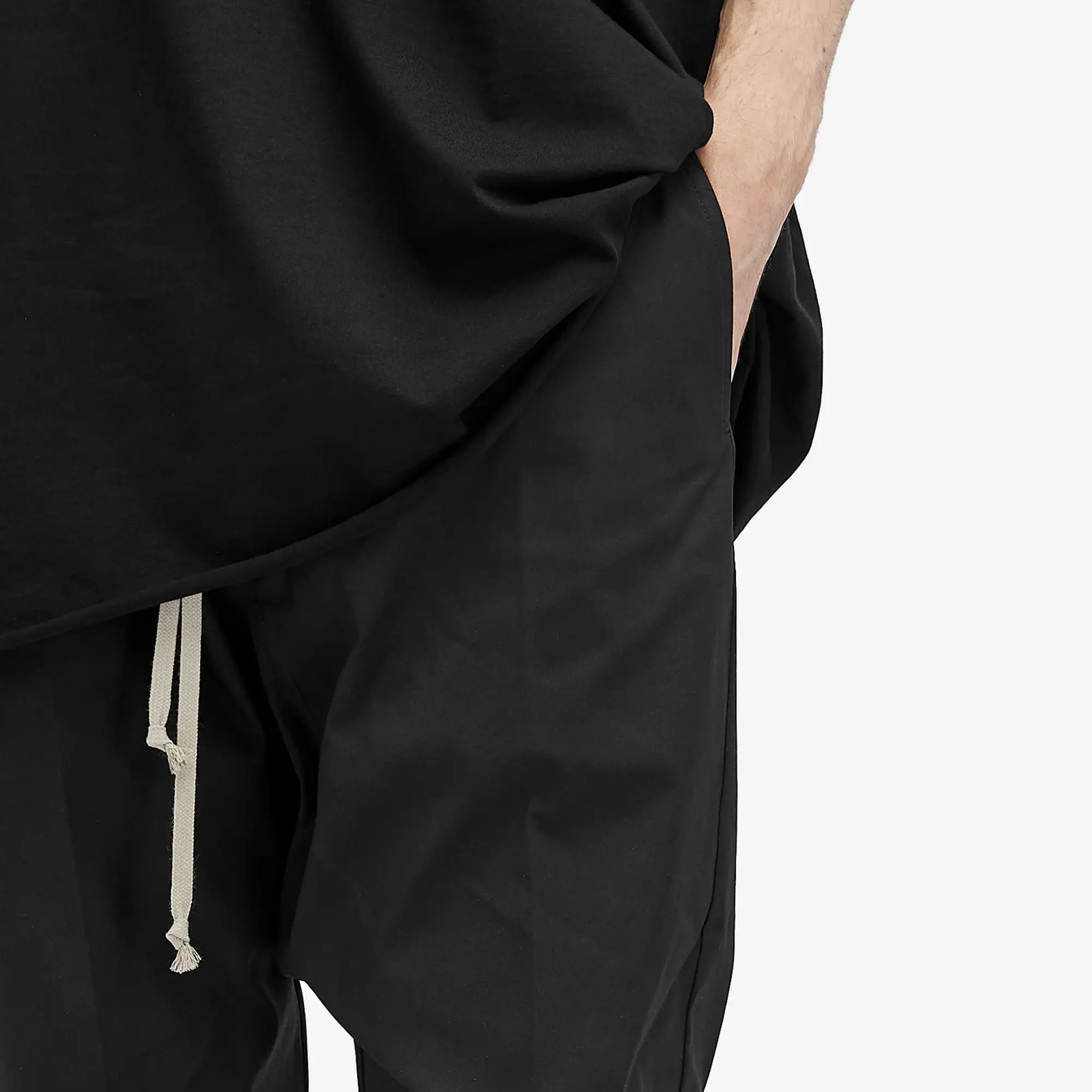 Rick Owens Men's Long Drawstring Cotton Poplin Pants Black