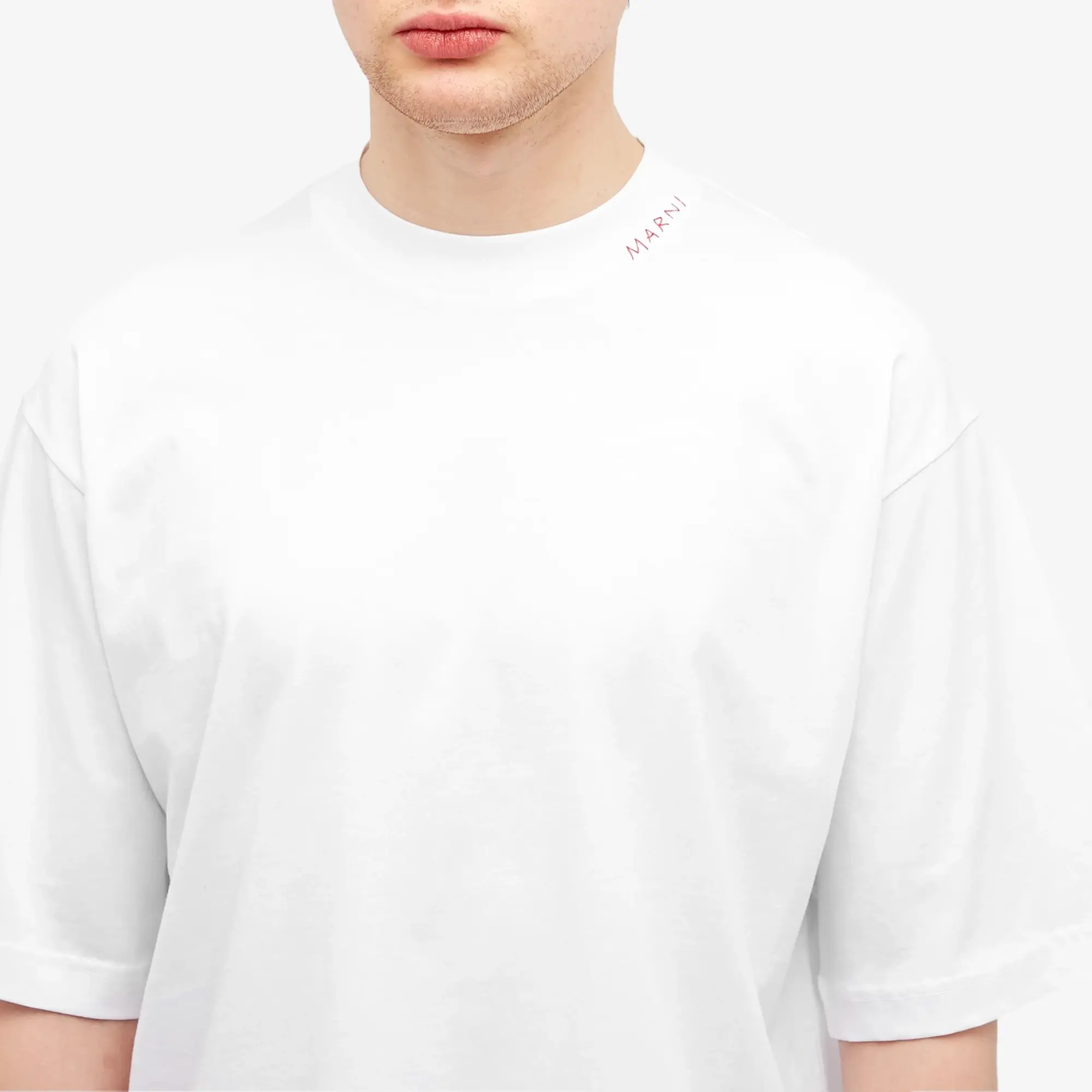Asics Marni Men's Overlay Logo Patch Oversized T-Shirt Lily White
