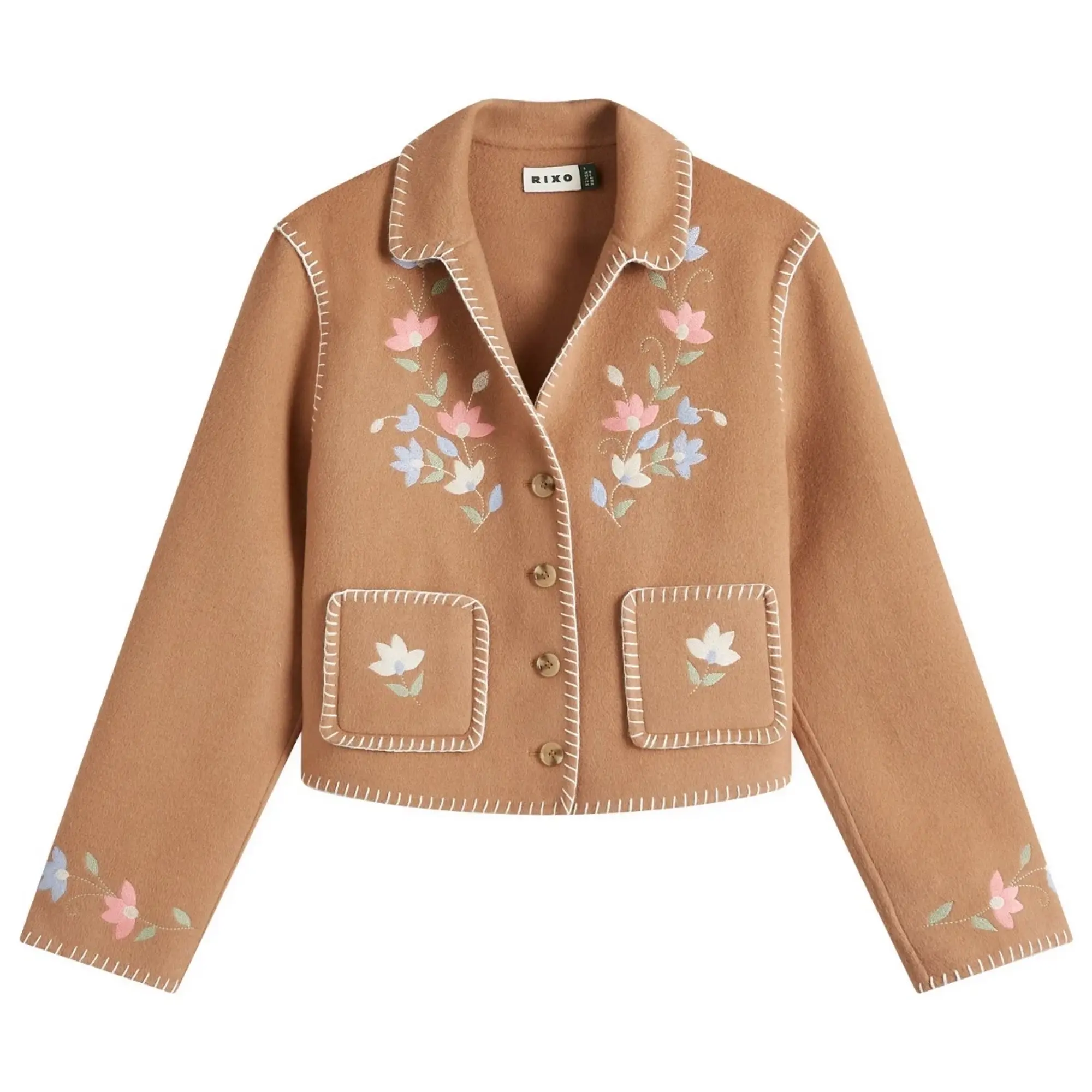 RIXO Women's Sunday Jacket Petal Embroidery Tan