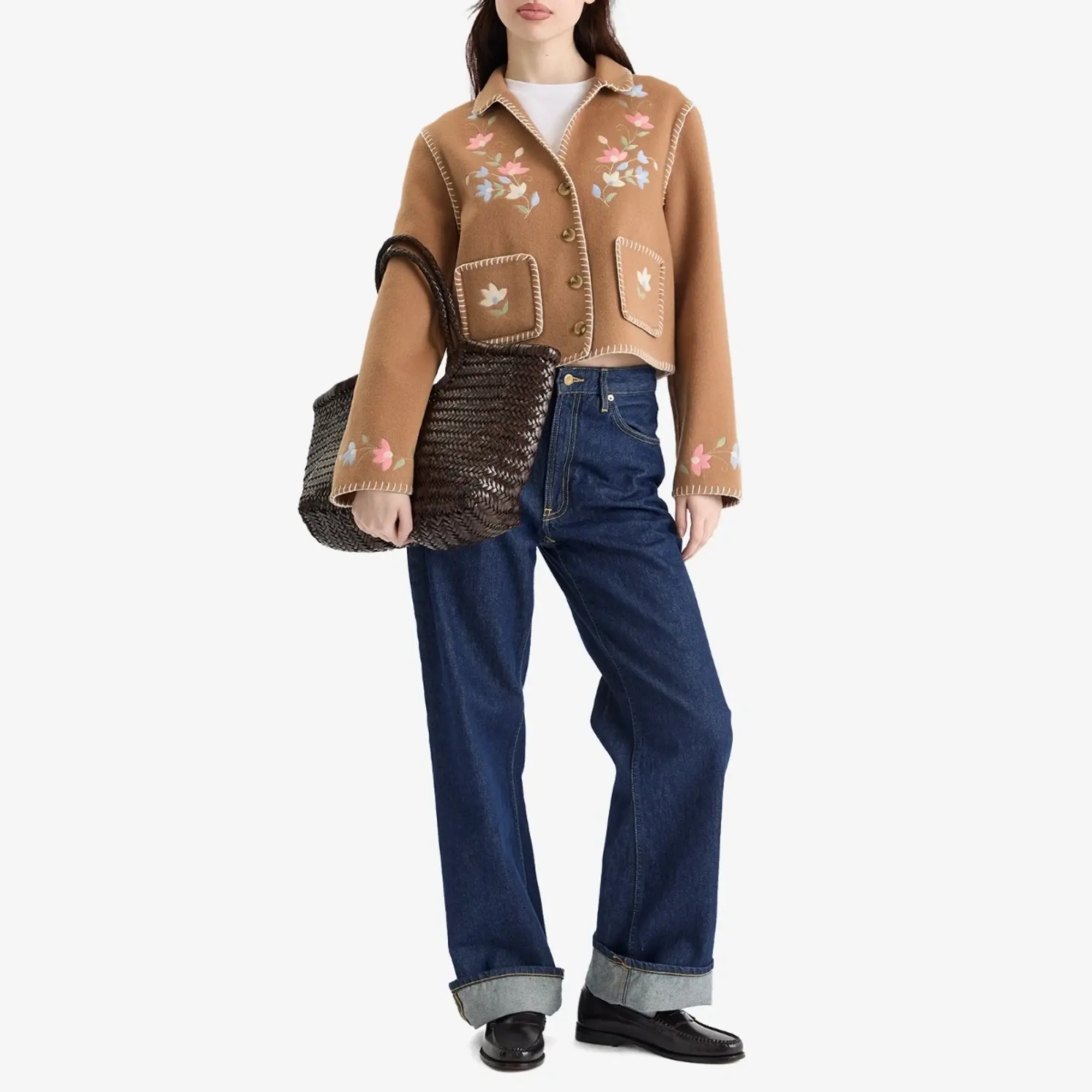 RIXO Women's Sunday Jacket Petal Embroidery Tan