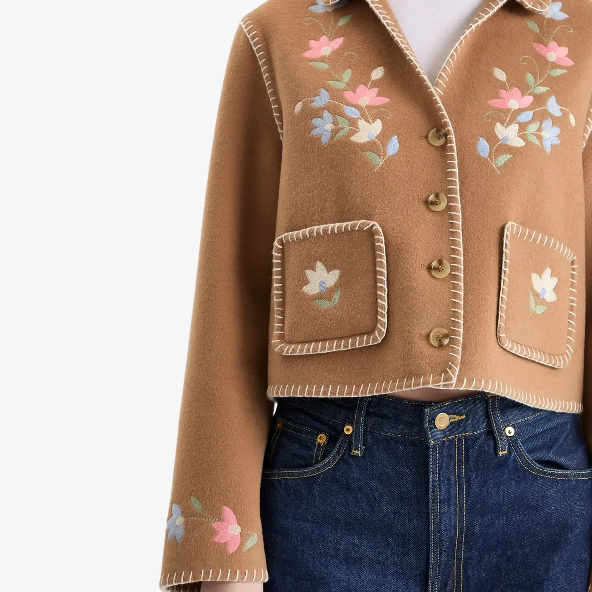 RIXO Women's Sunday Jacket Petal Embroidery Tan