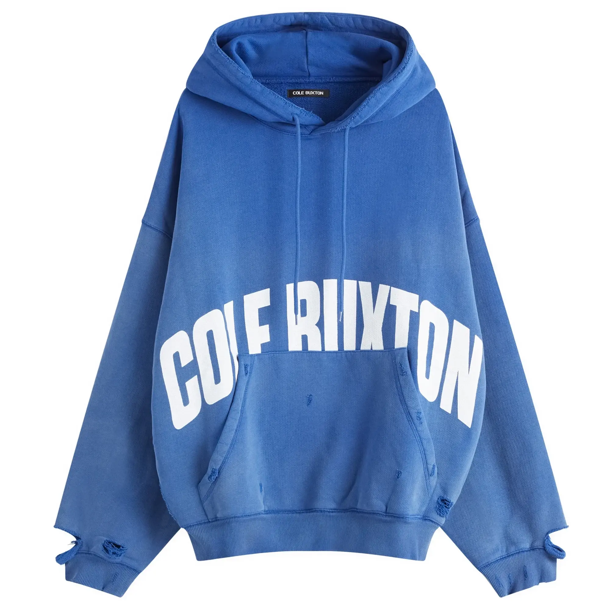 Cole Buxton Men's Distressed Arch Logo Hoodie Washed Cobalt Blue