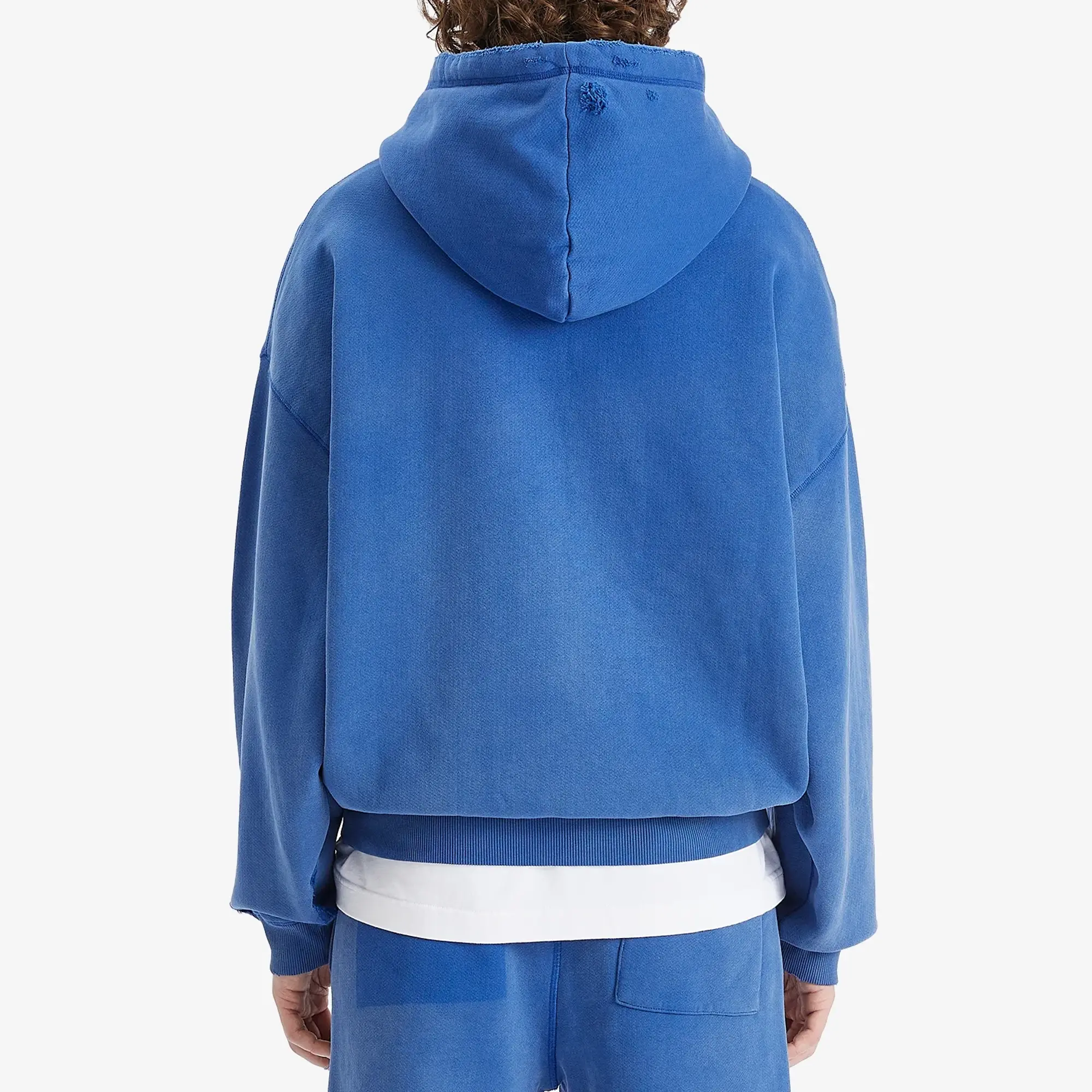 Cole Buxton Men's Distressed Arch Logo Hoodie Washed Cobalt Blue