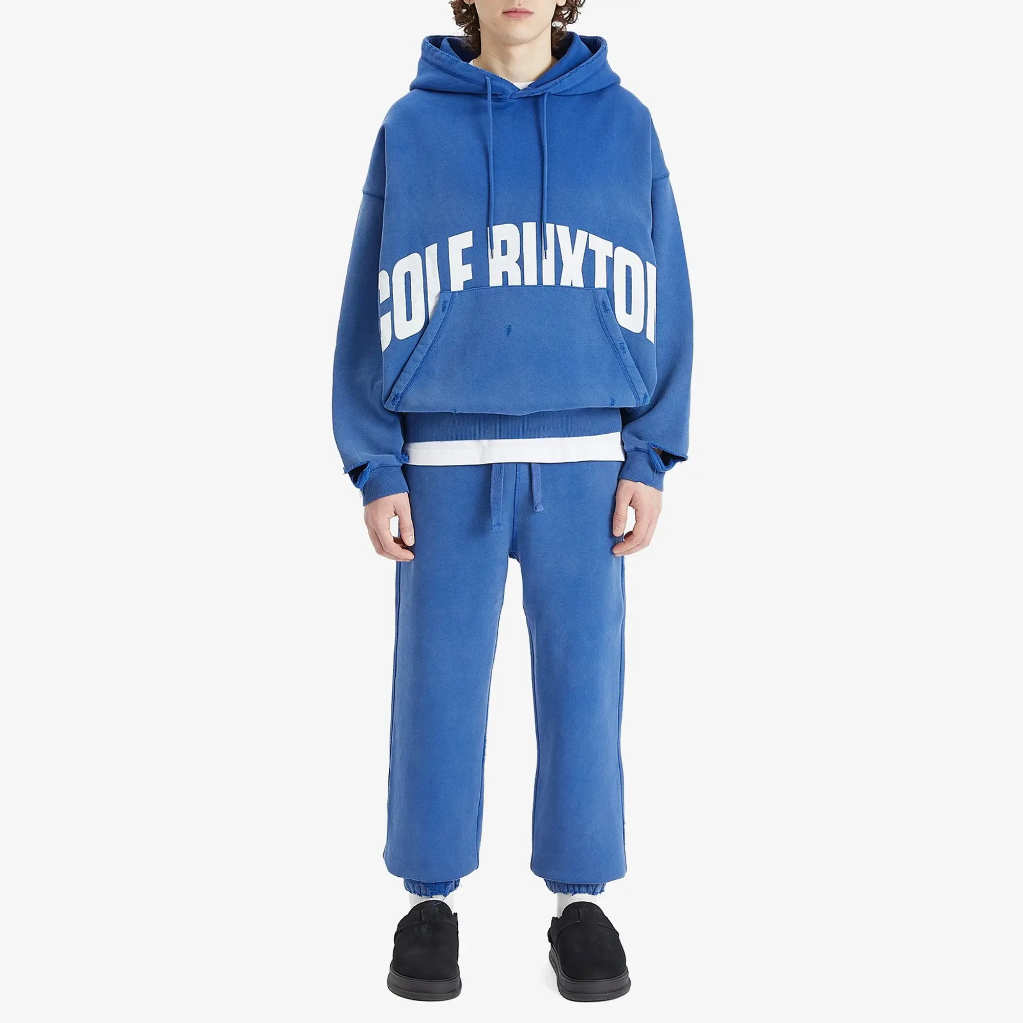 Cole Buxton Men's Distressed Arch Logo Hoodie Washed Cobalt Blue