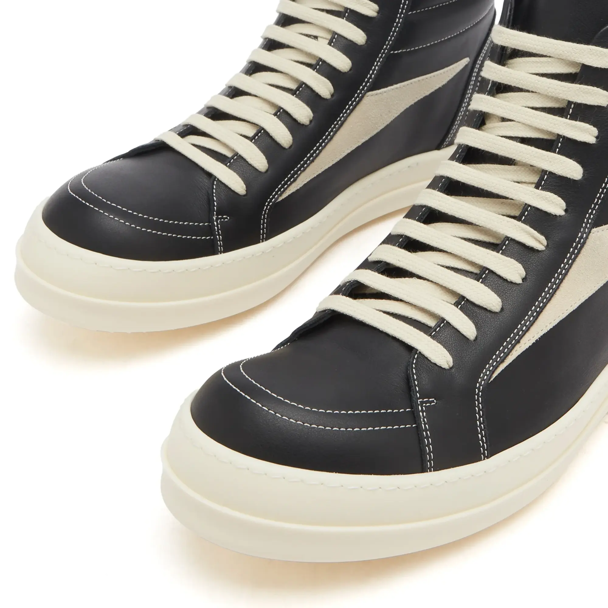 Rick Owens Men's Leather Vintage Sneaks Black/Milk