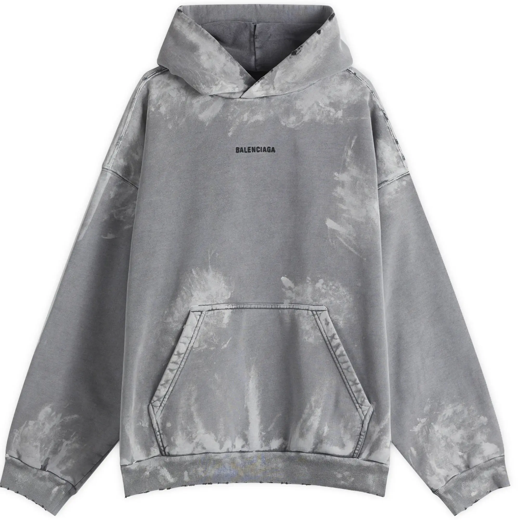 Balenciaga Men's Vintage Paint Splatter Medium Fit Hoodie Sup Fad Wash Black