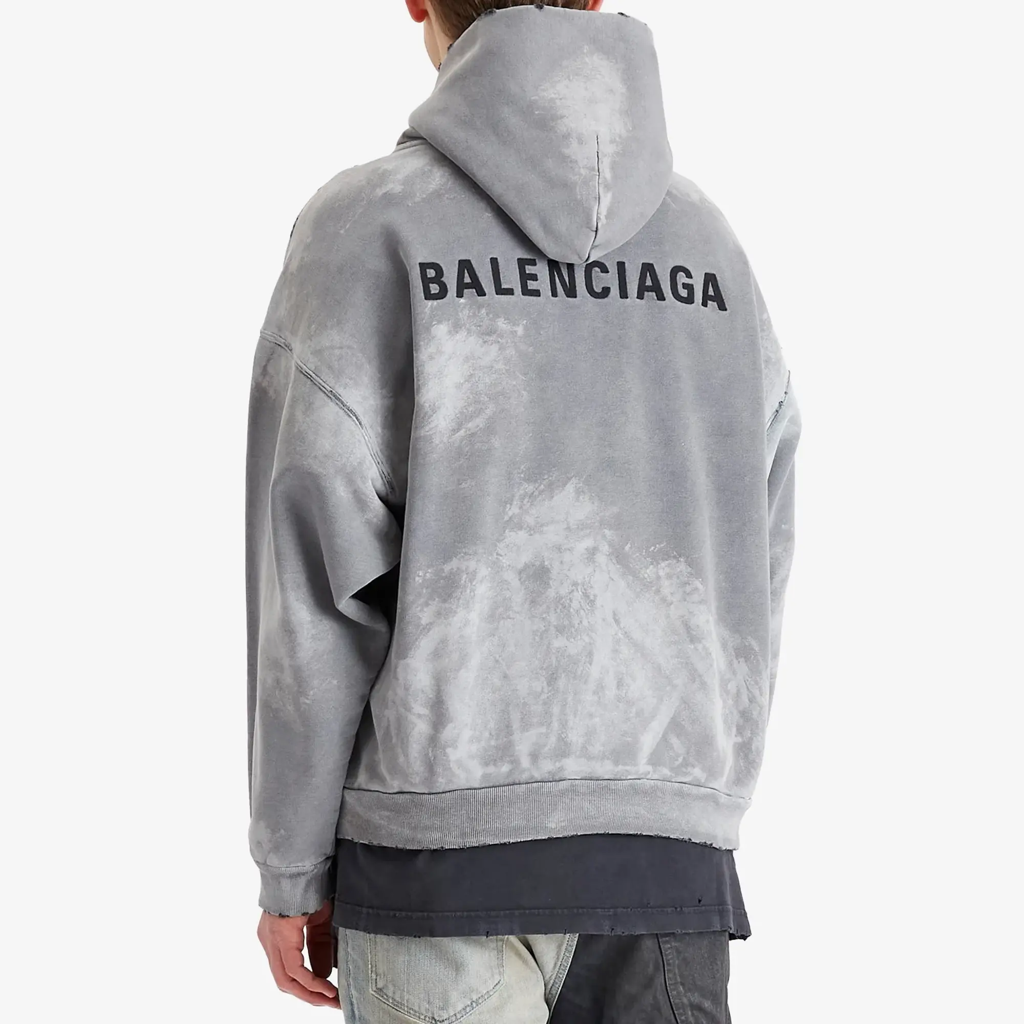 Balenciaga Men's Vintage Paint Splatter Medium Fit Hoodie Sup Fad Wash Black