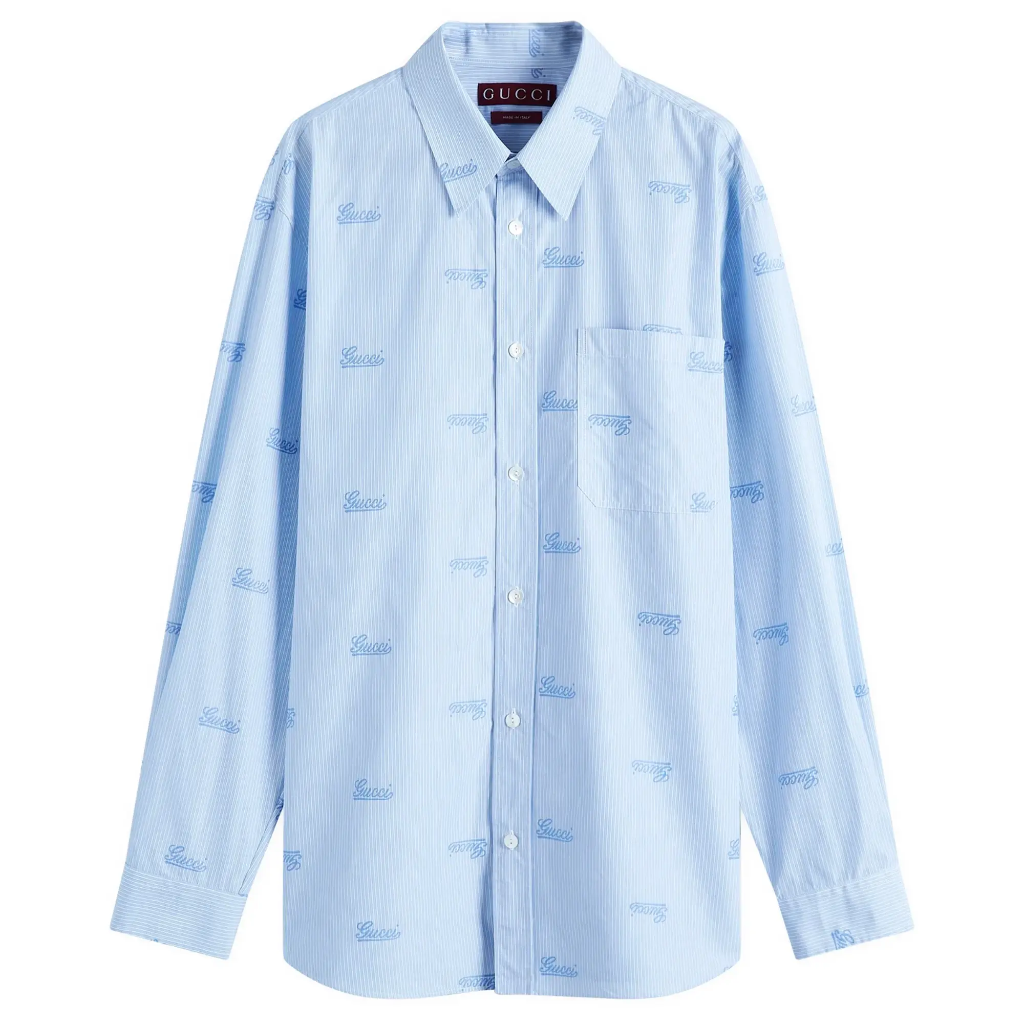 Gucci Men's Script Print Shirt Azure/White