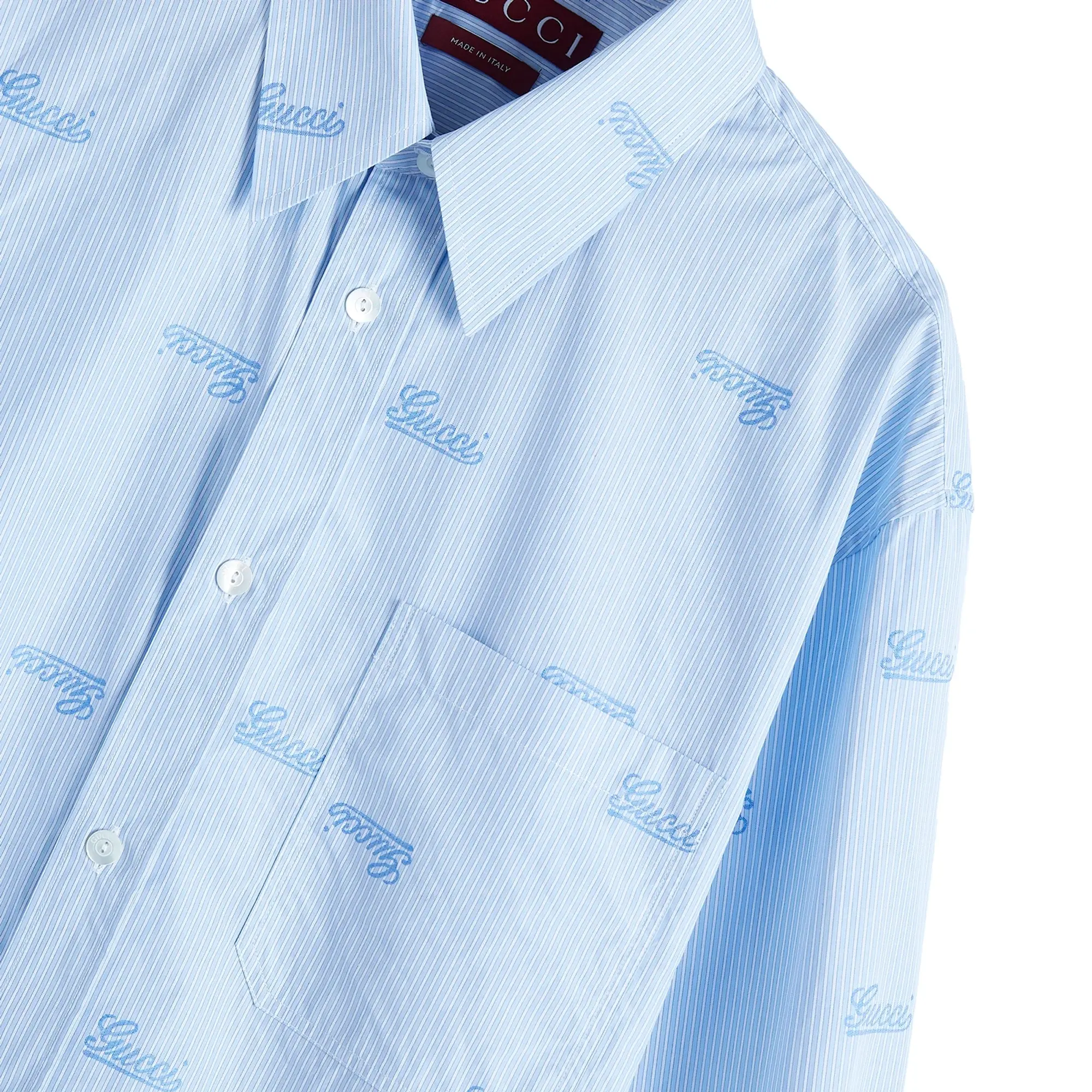 Gucci Men's Script Print Shirt Azure/White