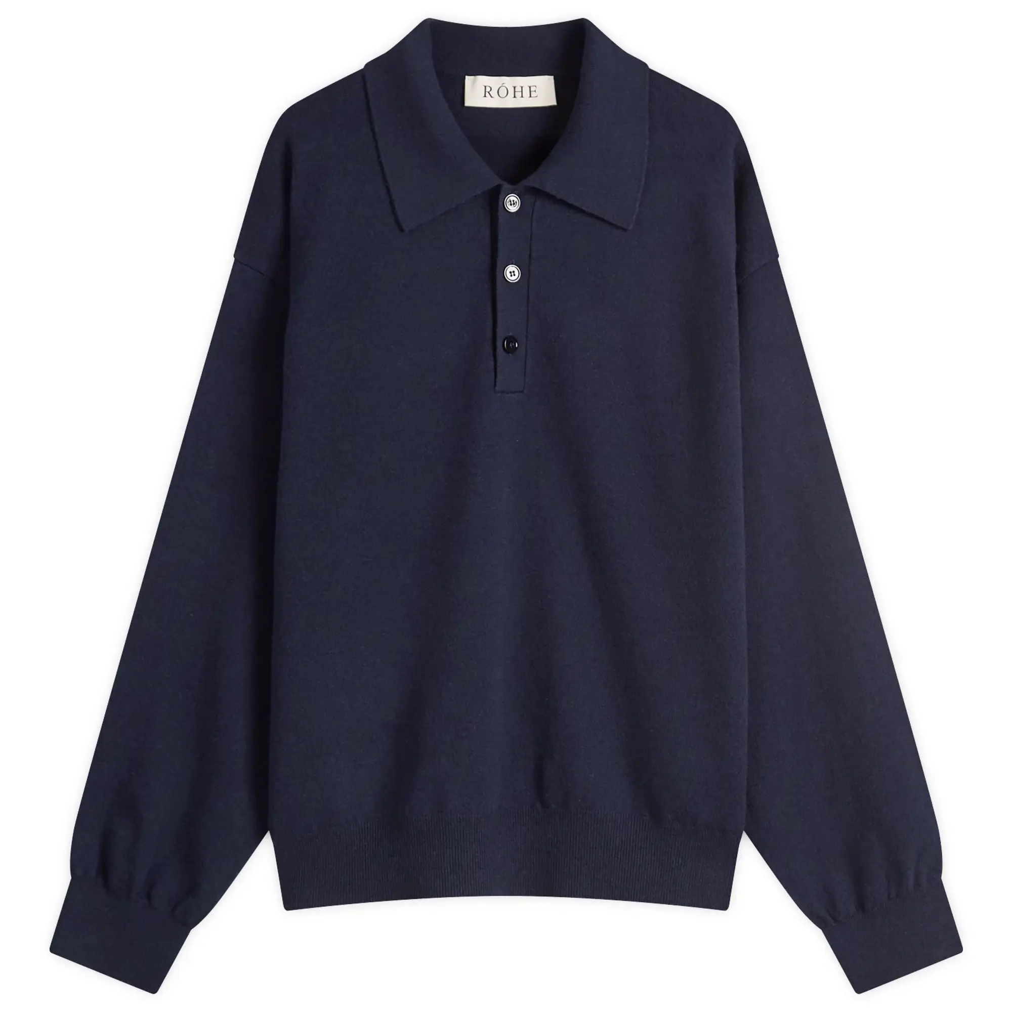 Róhe Men's Knitted Long Sleeve Polo Navy