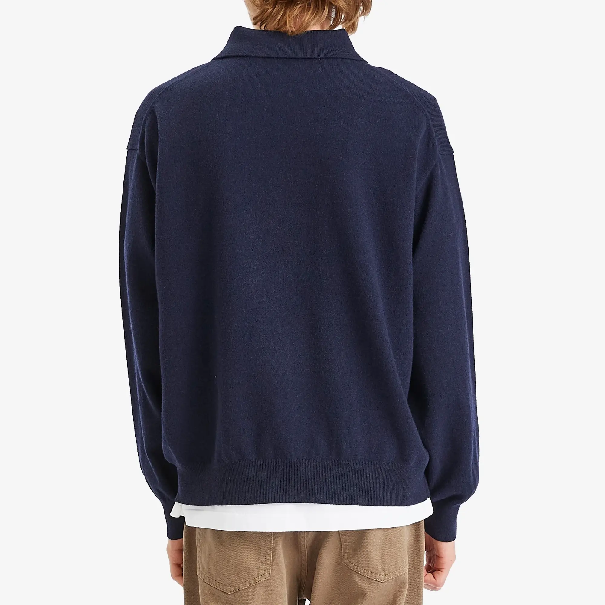 Róhe Men's Knitted Long Sleeve Polo Navy
