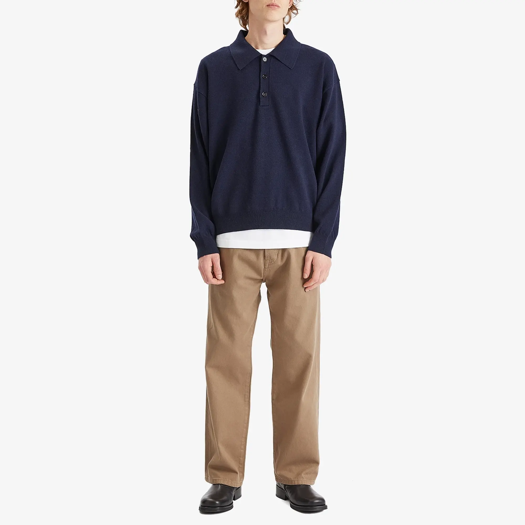 Róhe Men's Knitted Long Sleeve Polo Navy