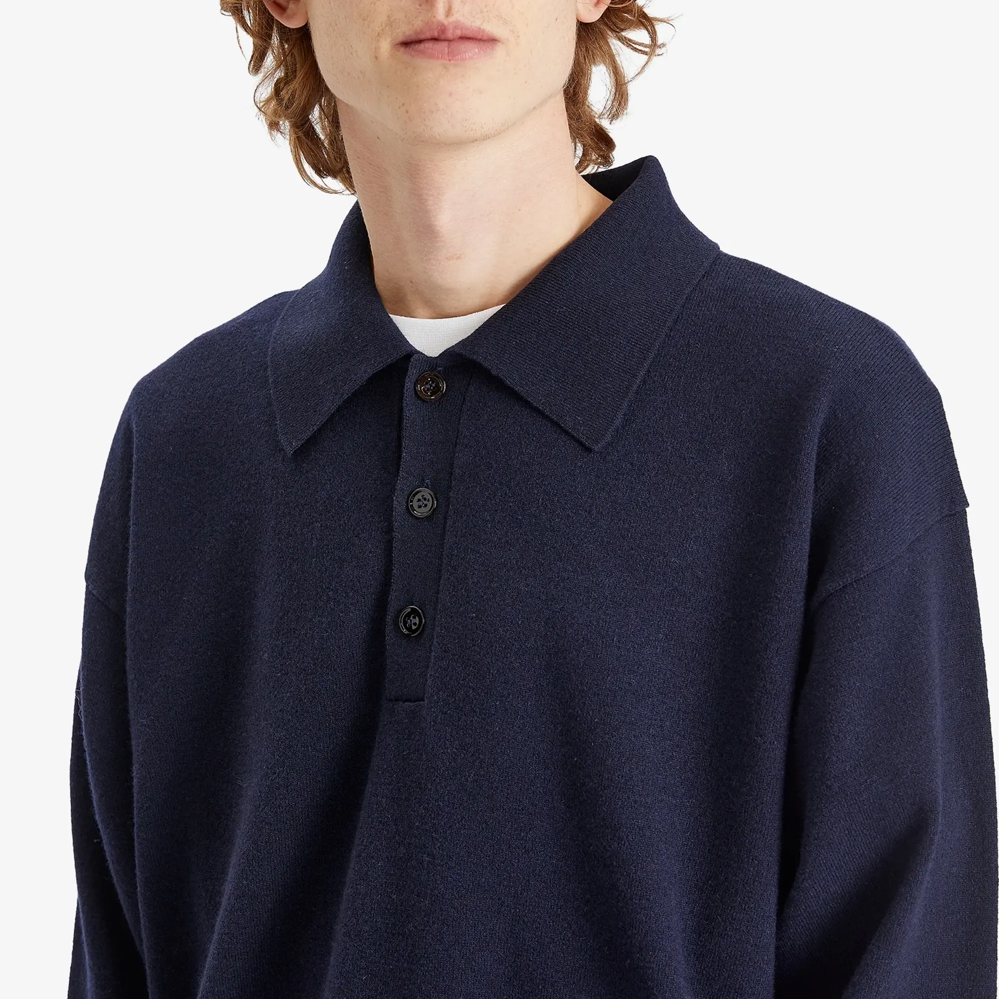 Róhe Men's Knitted Long Sleeve Polo Navy