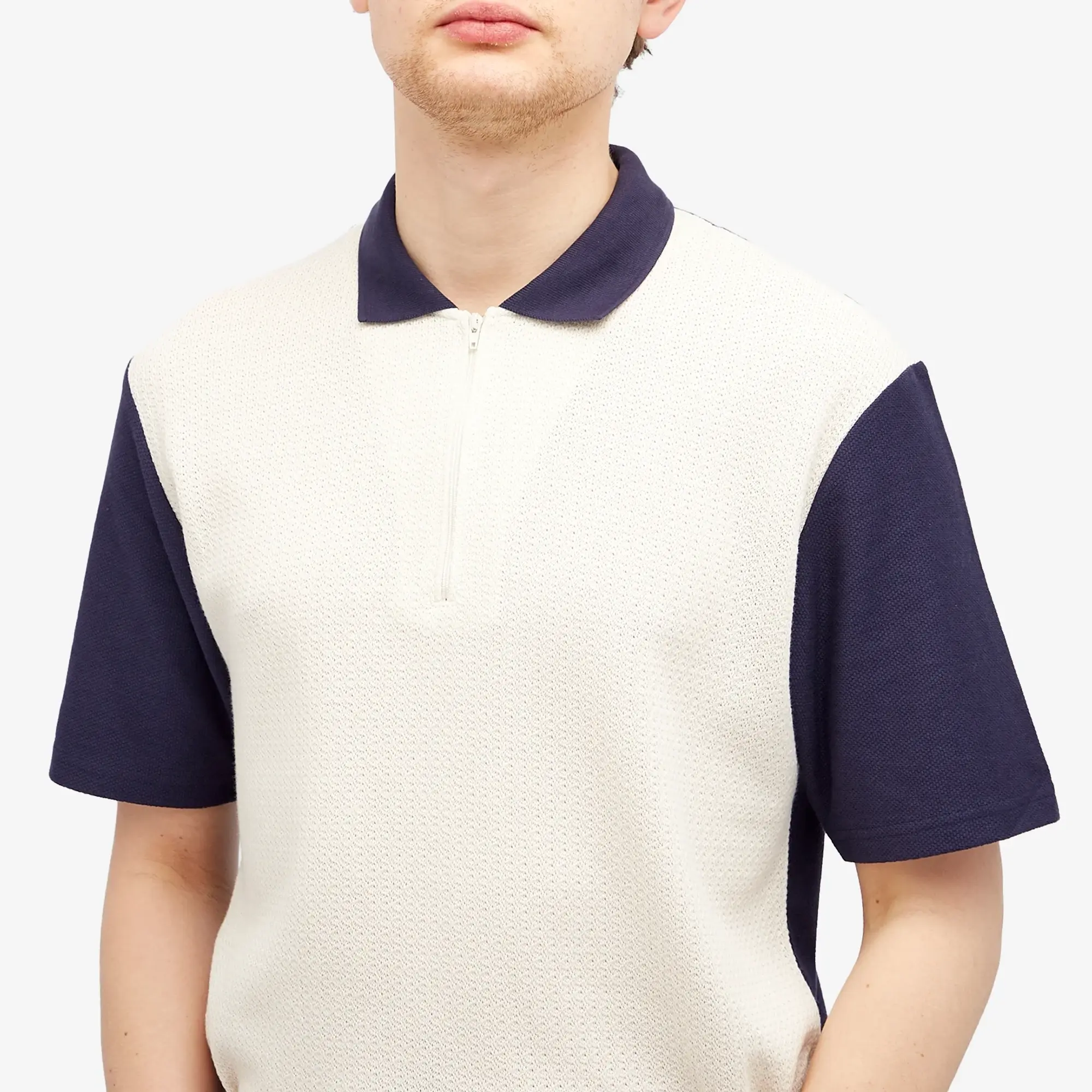 Palmes Men's Textured Zip Polo Dark Blue