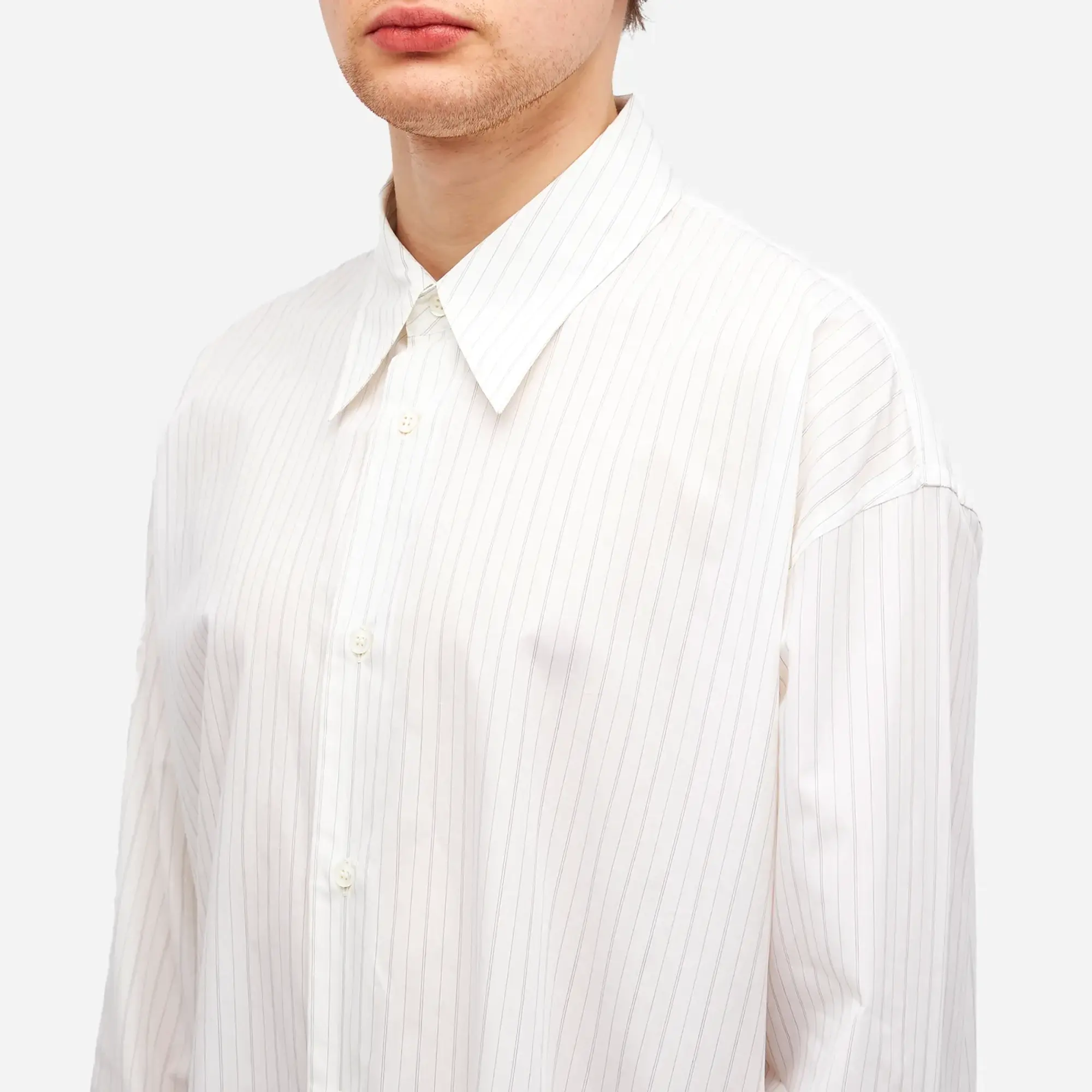 Studio Nicholson Men's Boxy French Placket Shirt Ecru/Black