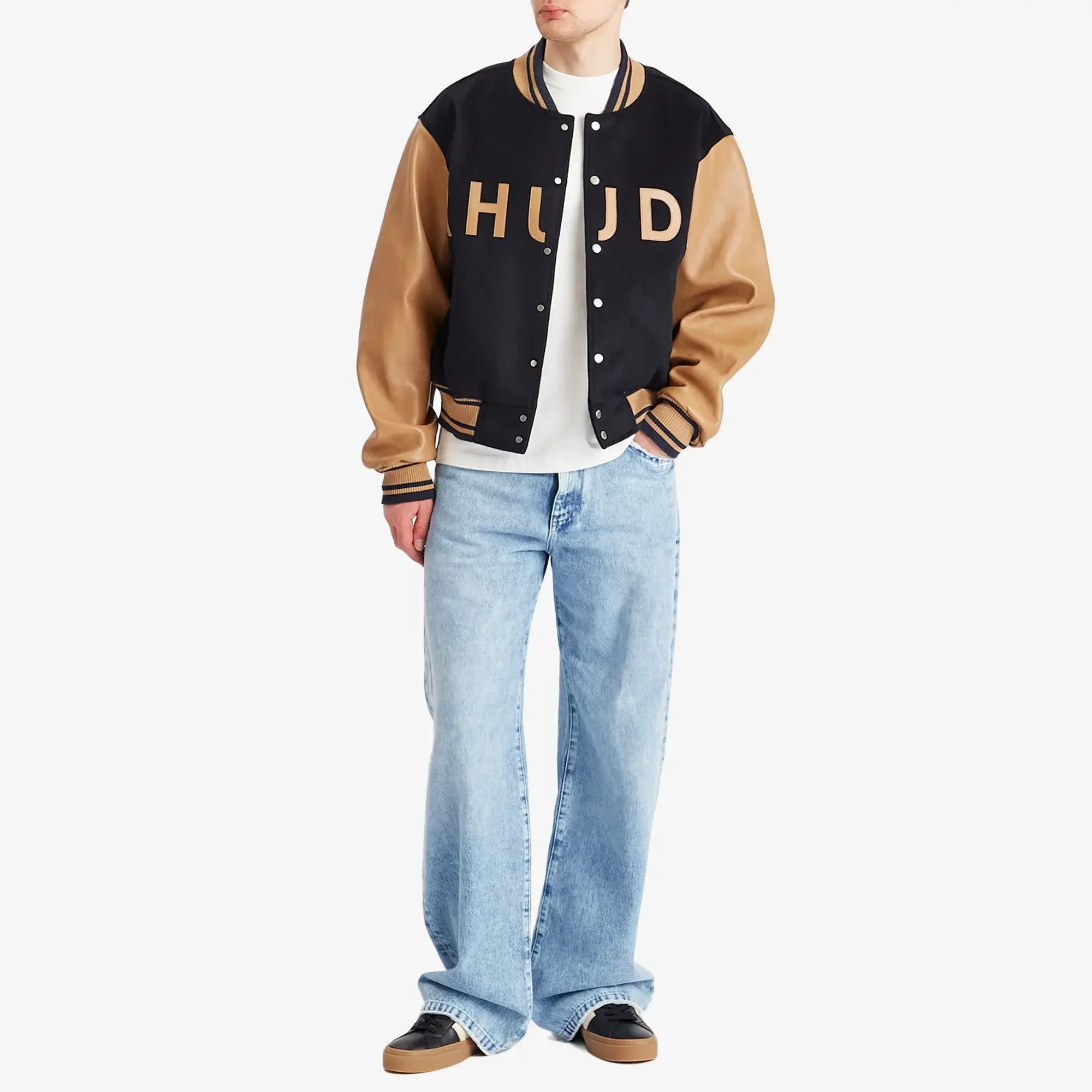 Rhude Men's Logo Varsity Jacket Navy/Camel