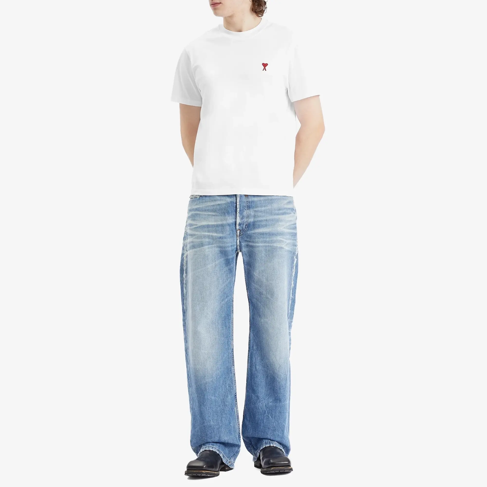 AMI Paris Men's Small Red ADC Classic T-Shirt White
