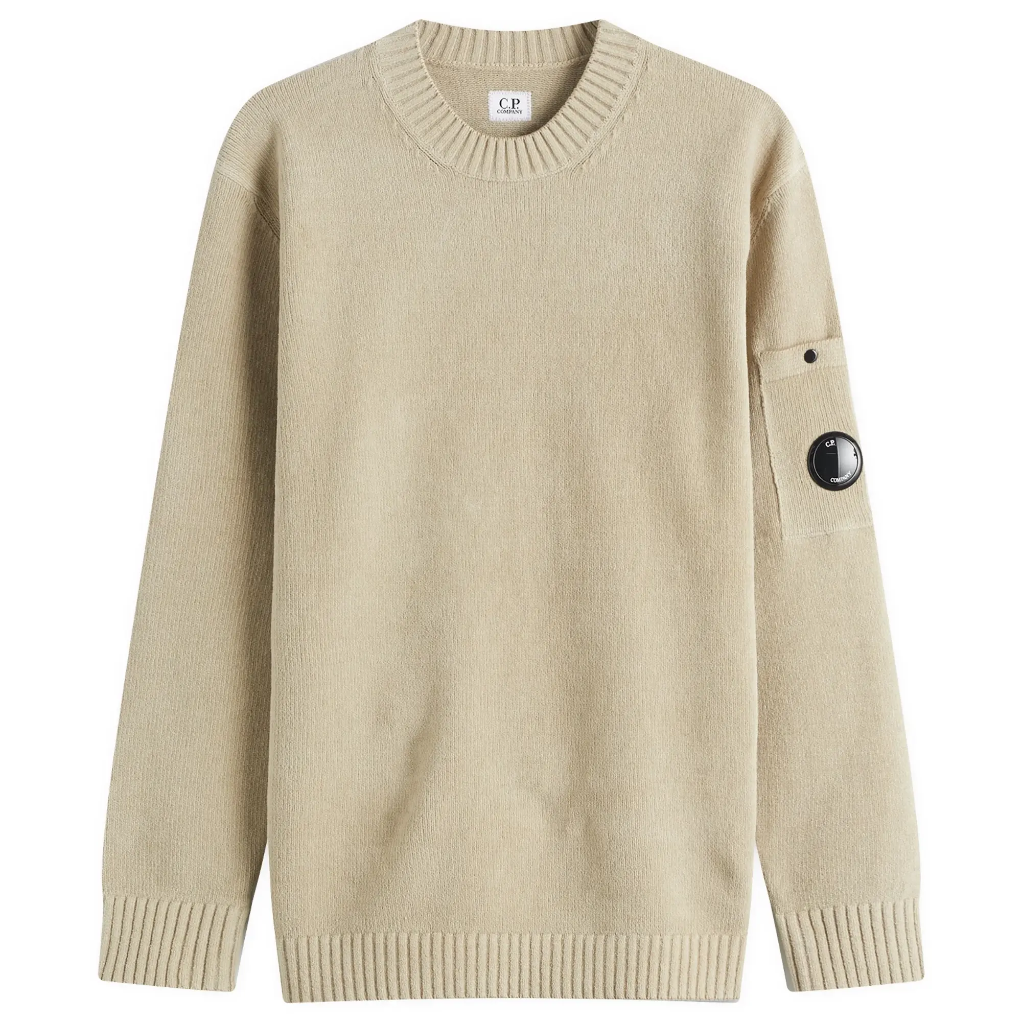 C.P. Company Men's Chenille Cotton Lens Knit Sweater Smoked Pearl