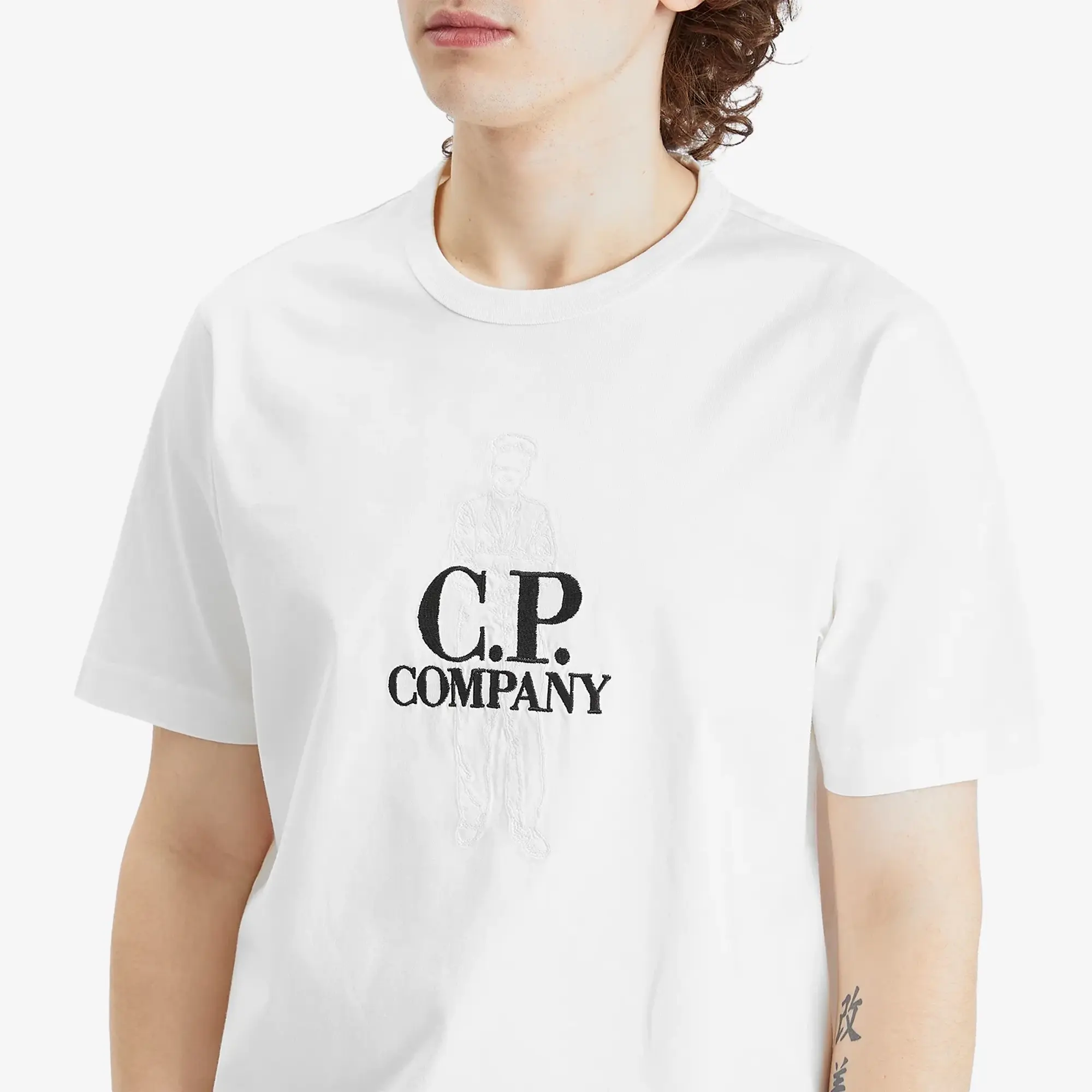 C.P. Company Men's 30/2 Embroidered Twisted British Sailor T-Shirt Gauze White