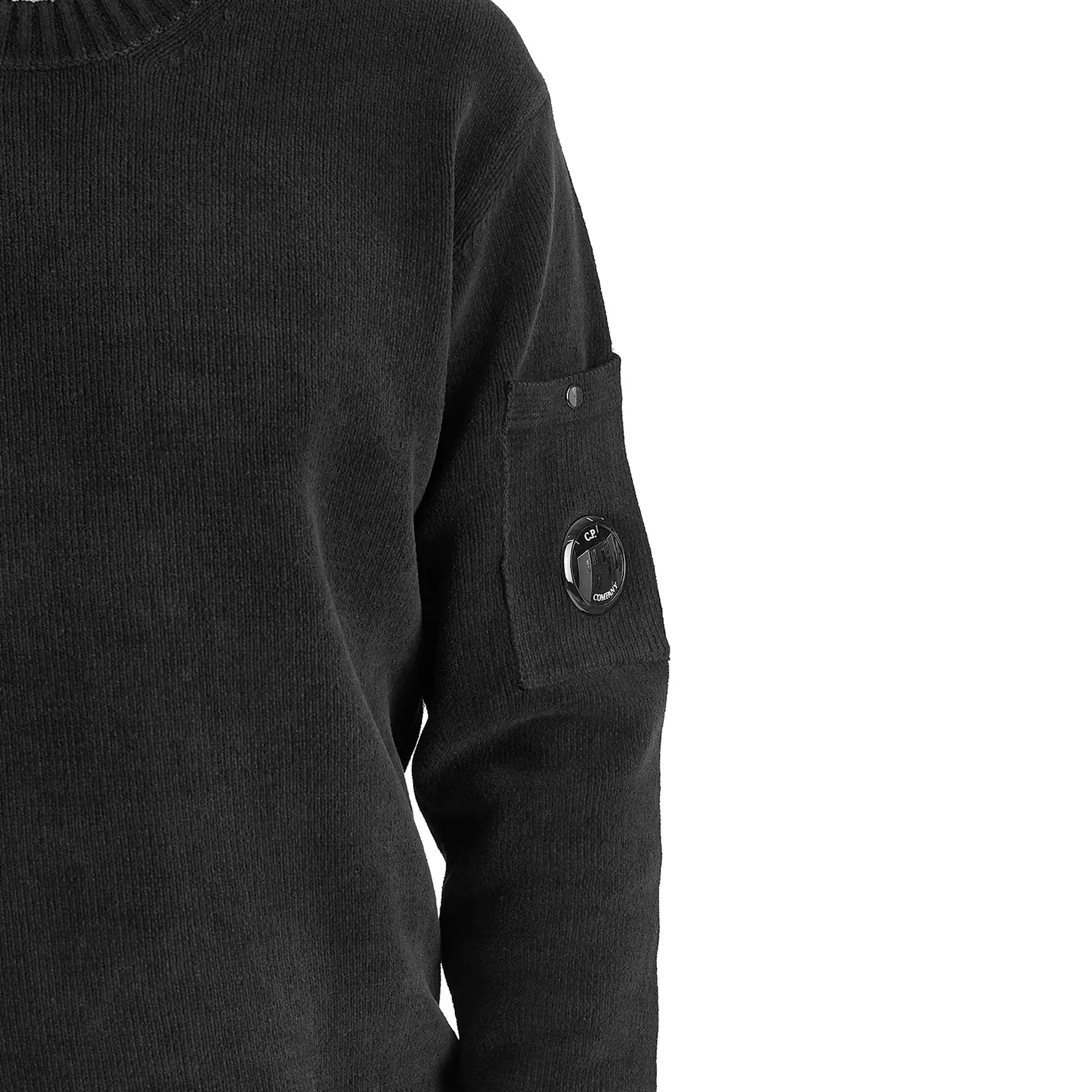 C.P. Company Men's Chenille Cotton Lens Knit Sweater Black