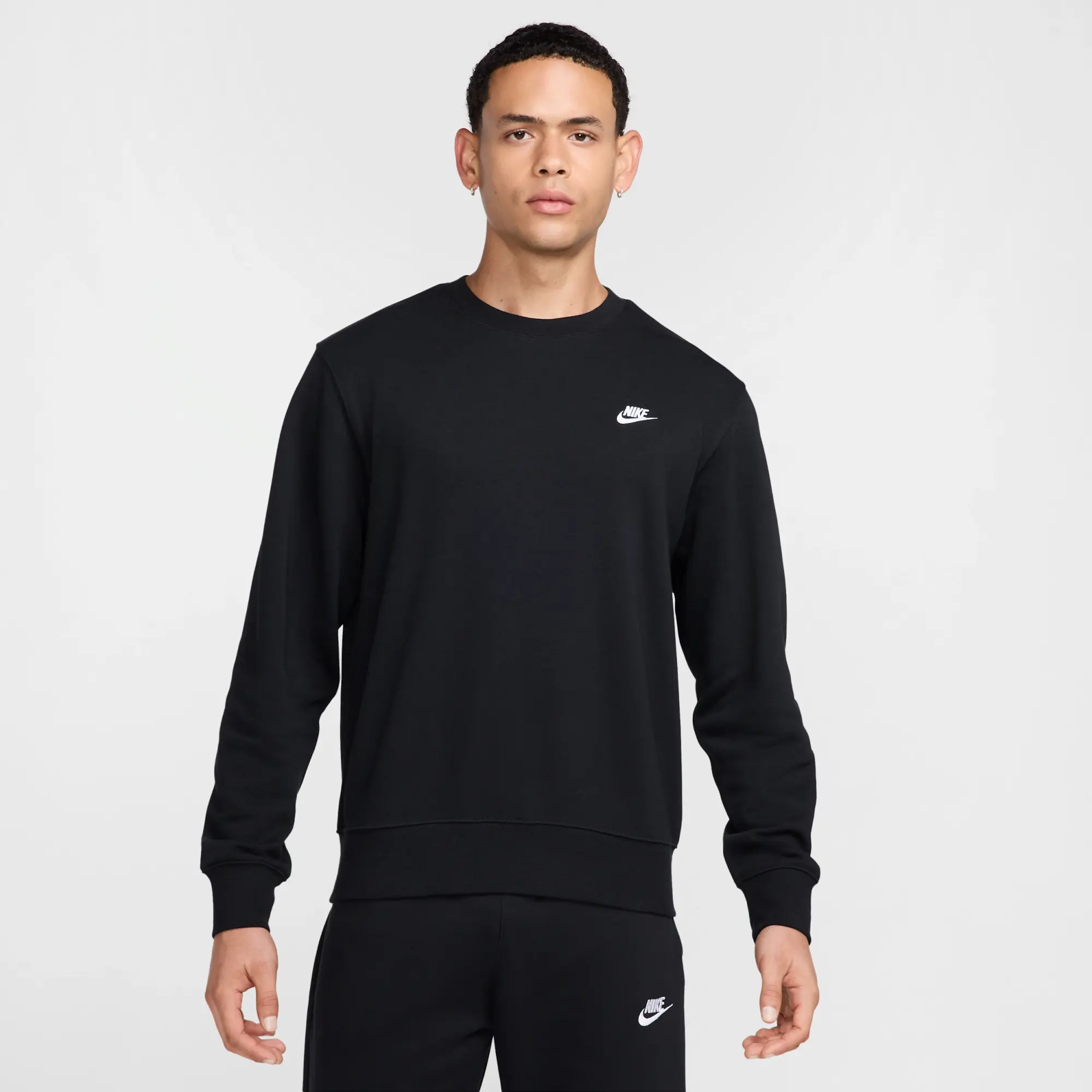 Nike Club Men's French Terry Crew - Black - Cotton/Polyester