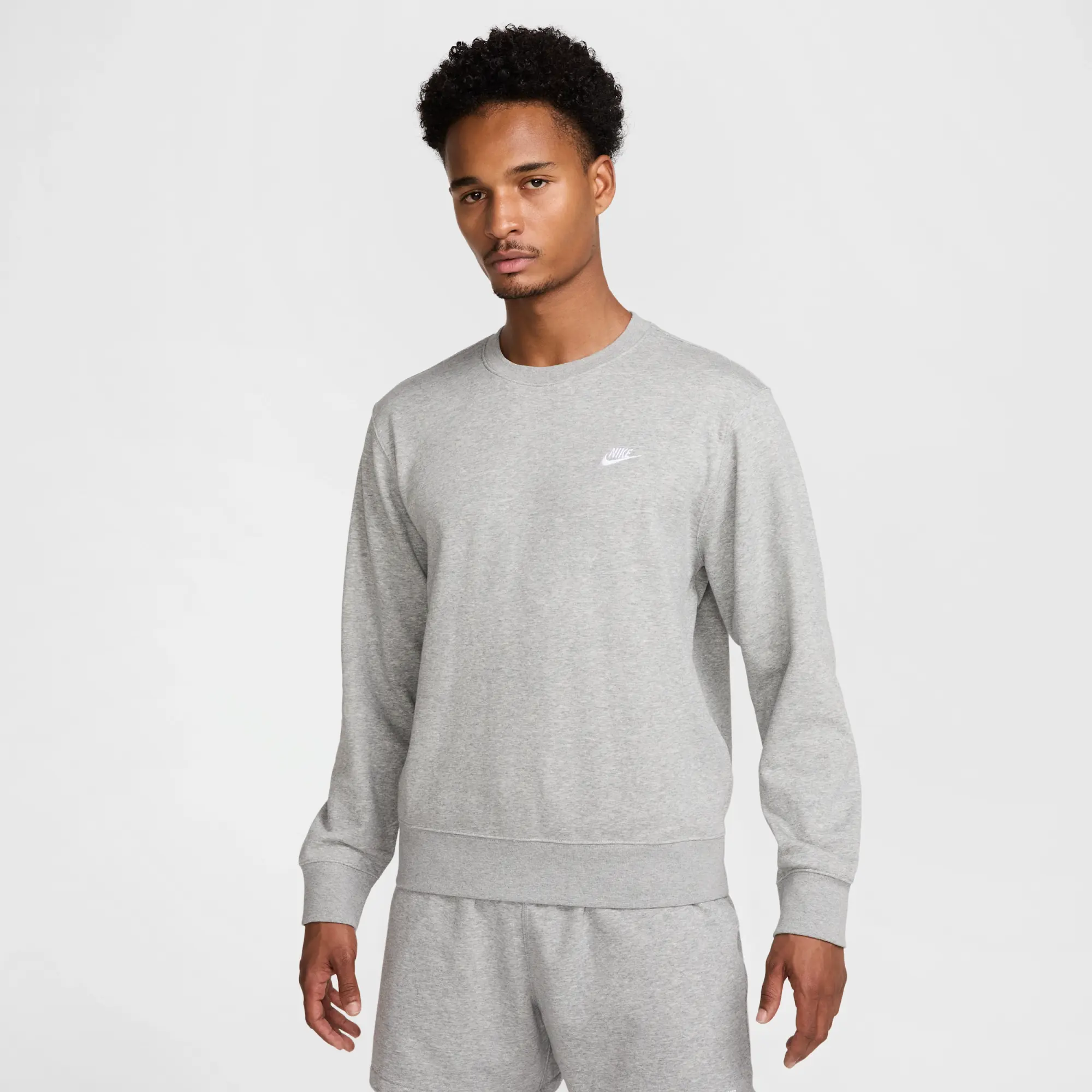 Nike Club Men's French Terry Crew - Grey - Cotton/Polyester