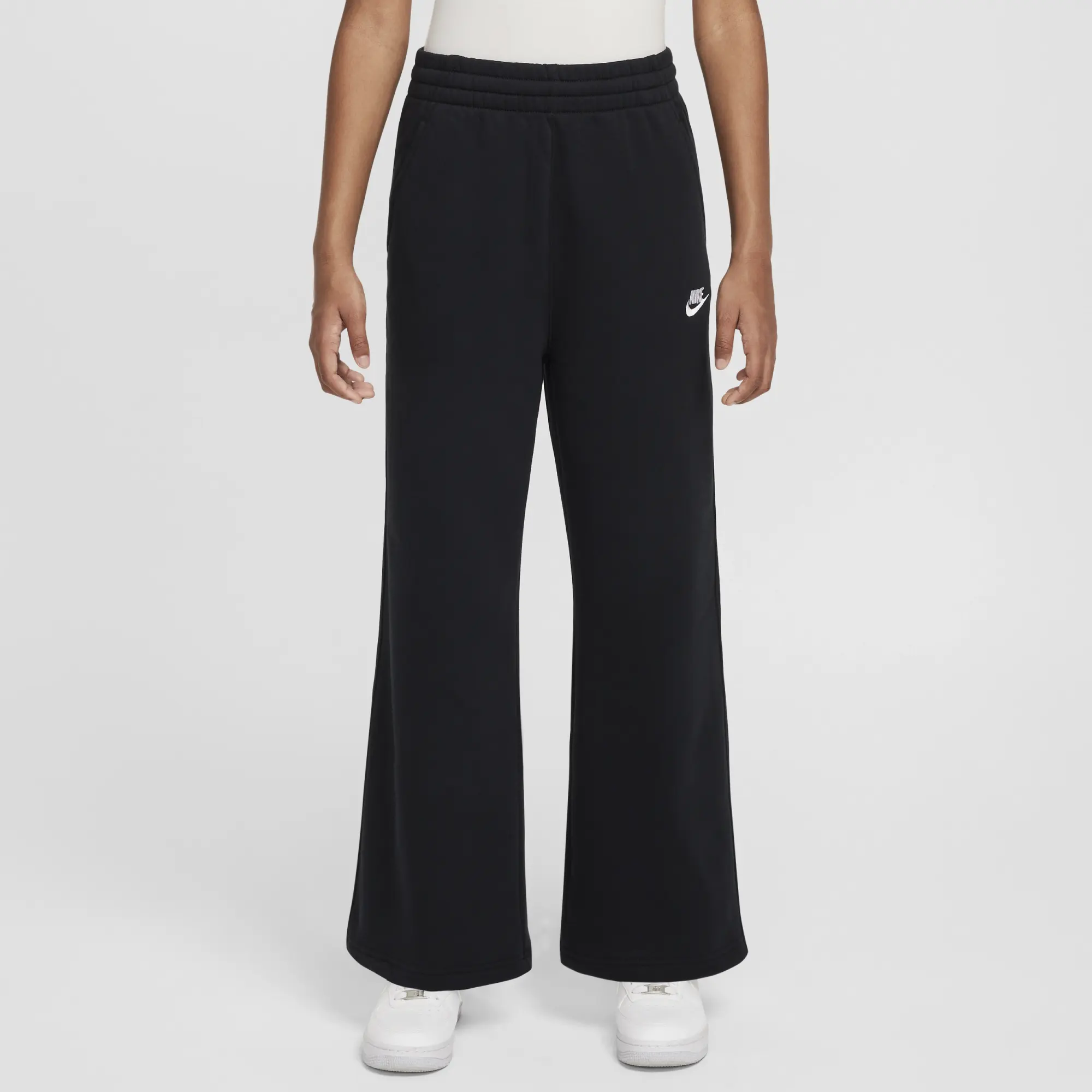 Nike Sportswear Club Fleece Girls' Wide-Leg Trousers - Black - Cotton/Polyester