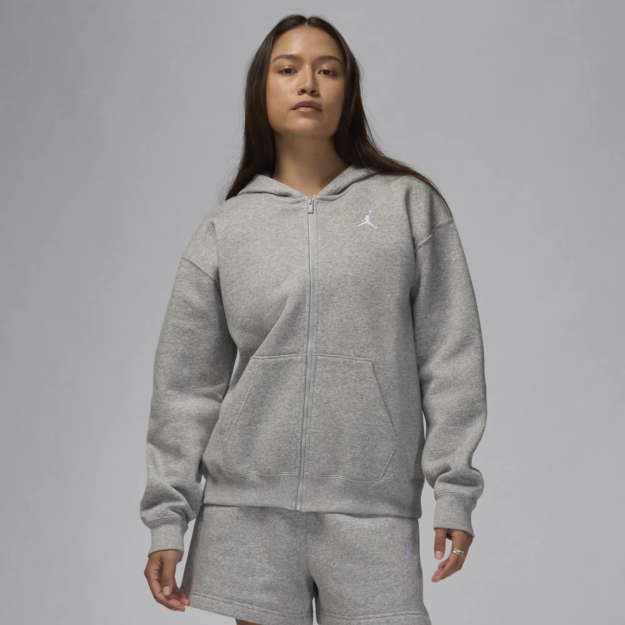 Nike Jordan Brooklyn Fleece Women's Full-Zip Hoodie - Grey - Cotton/Polyester