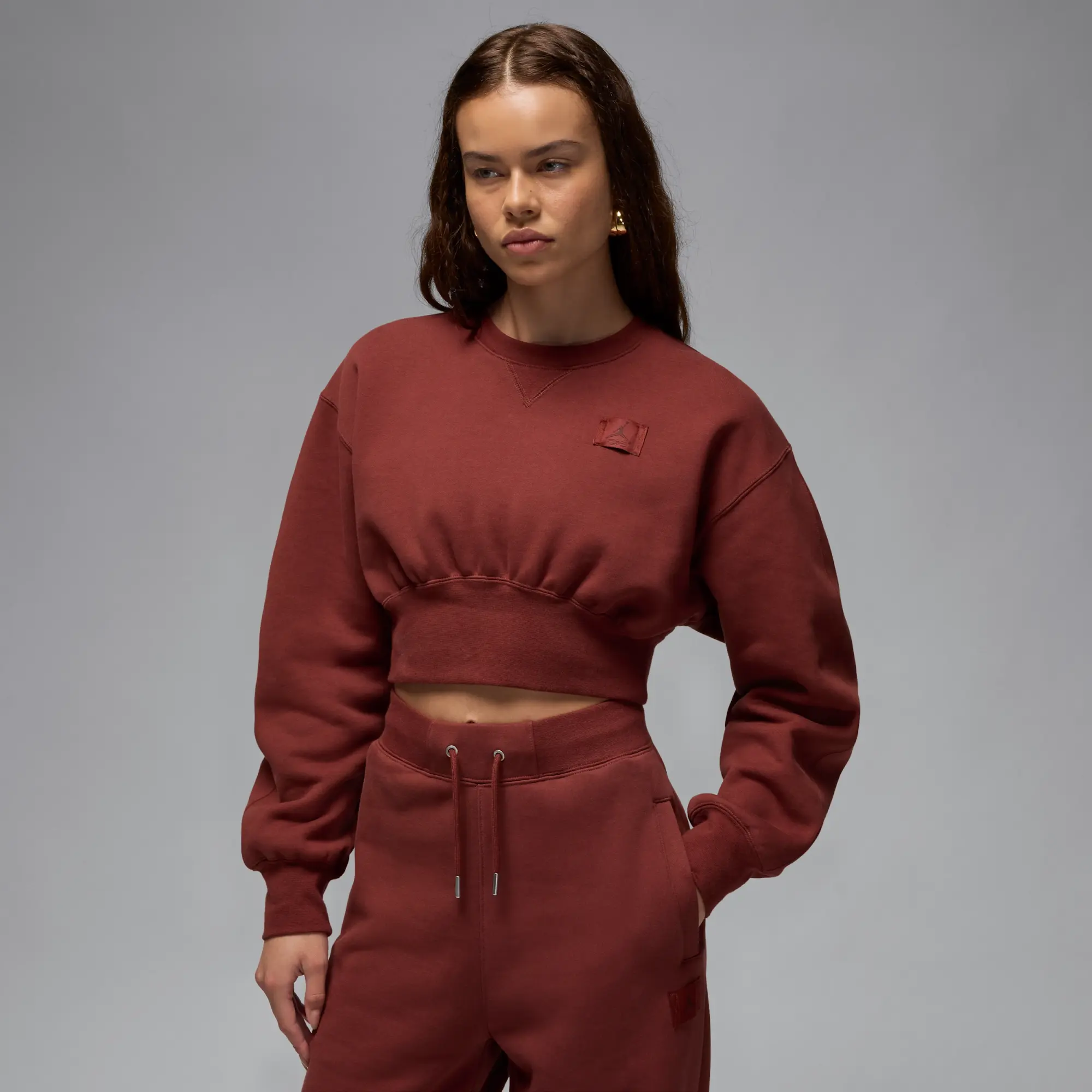 Nike Jordan Flight Fleece Women's Cropped Sweatshirt - Brown - Cotton/Polyester