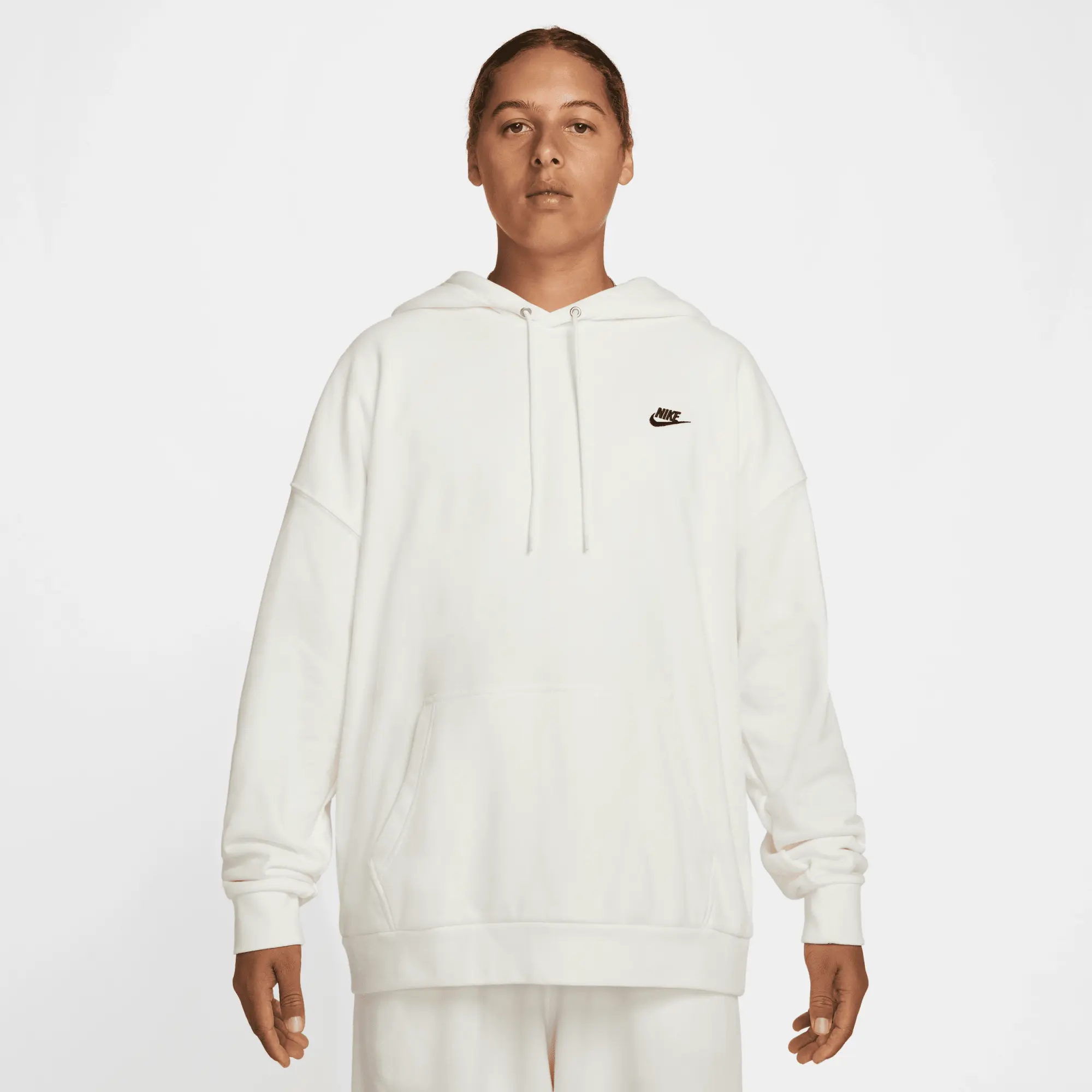 Nike Club Fleece Men's Oversized French Terry Pullover Hoodie - White - Cotton