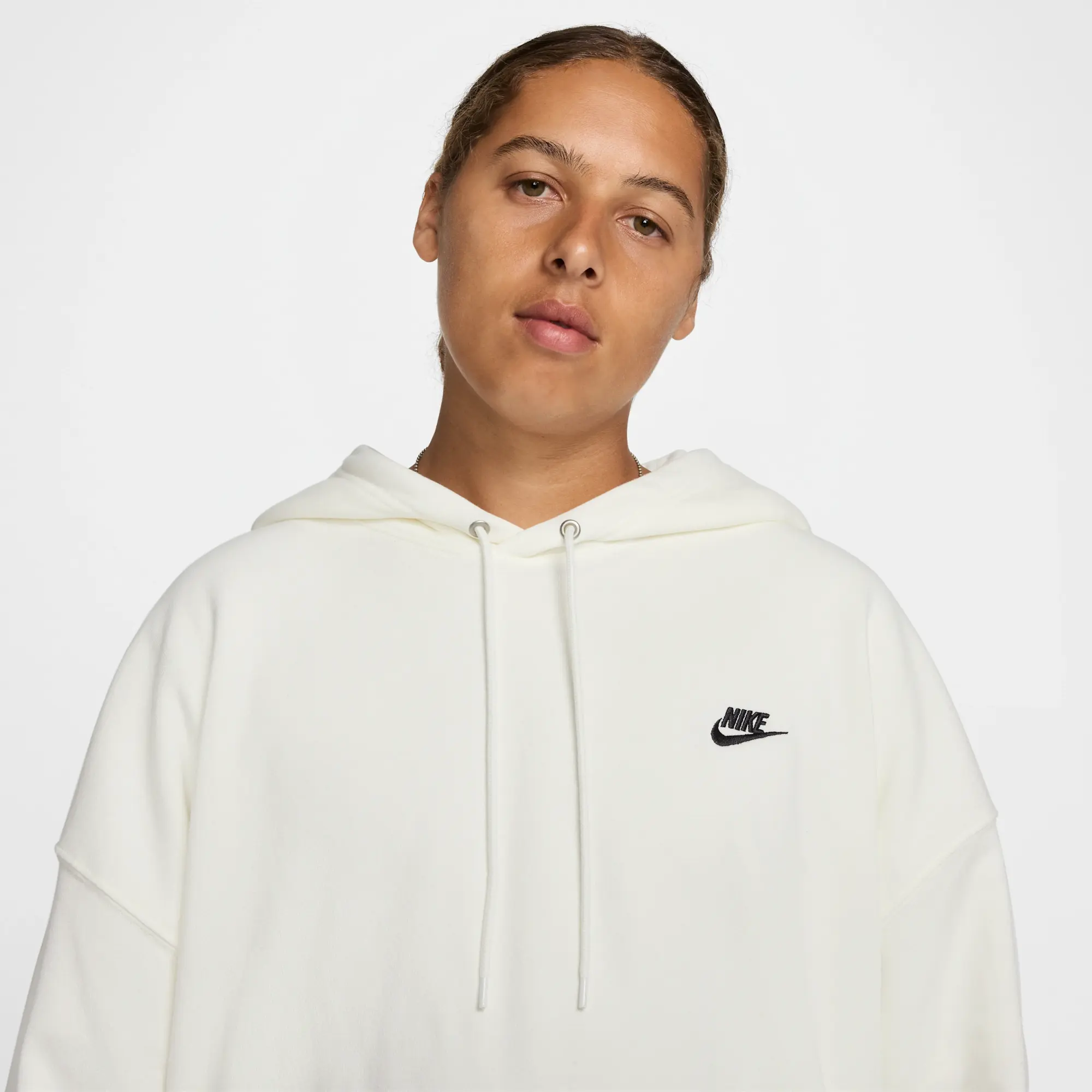 Nike Club Fleece Men's Oversized French Terry Pullover Hoodie - White - Cotton