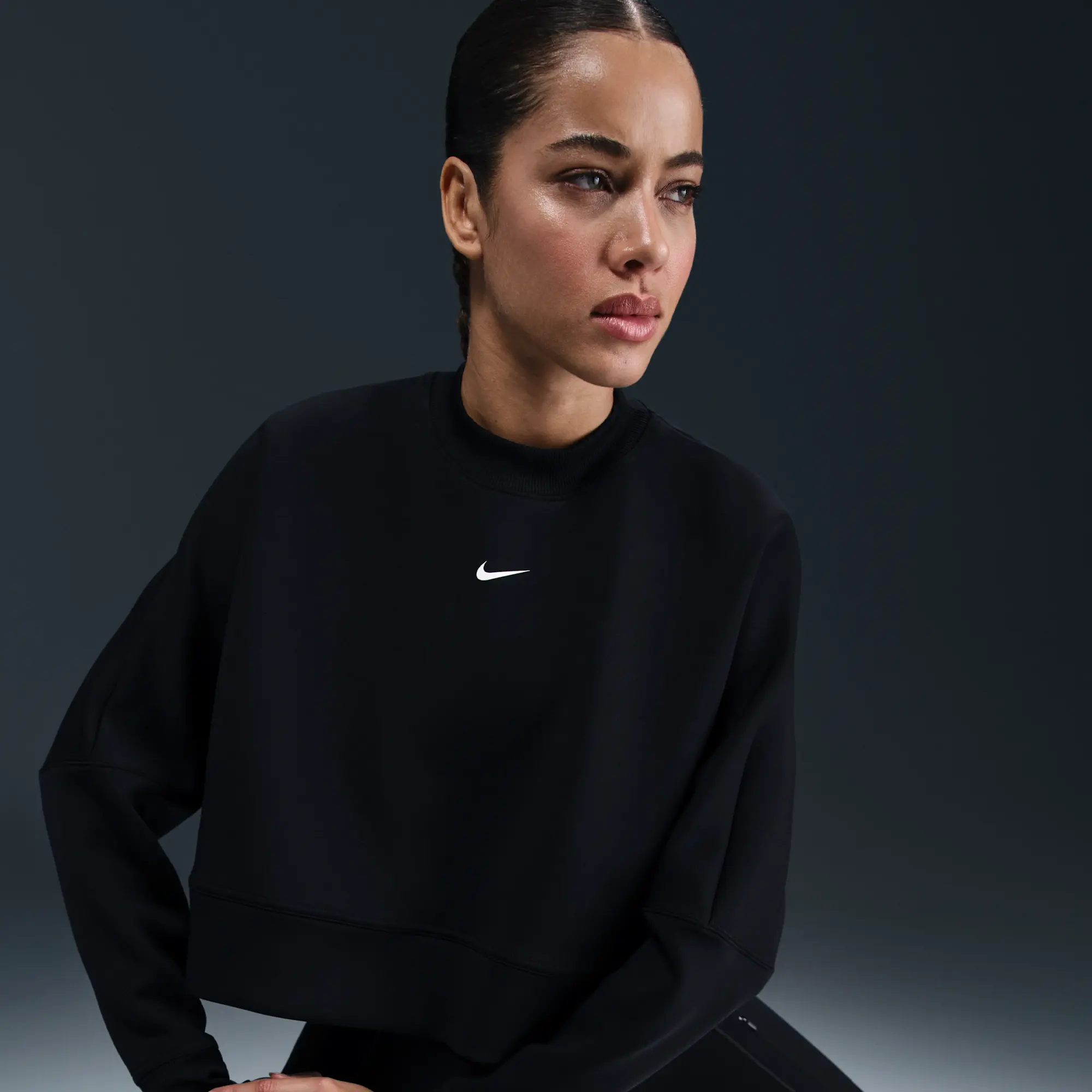 Nike Prima Women's Dri-FIT Oversized Crew-Neck Cropped Top - Black - Polyester/Elastane